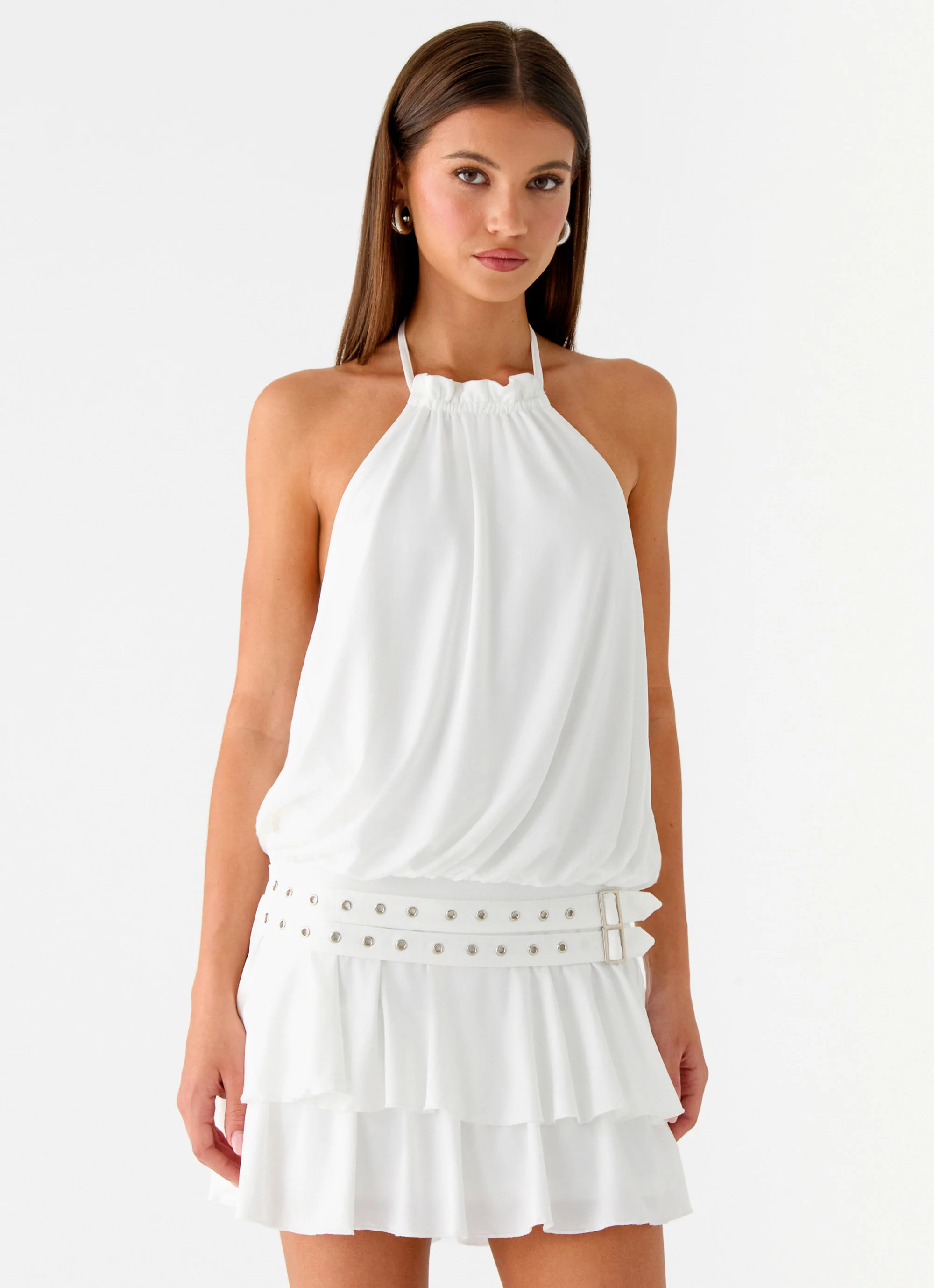 Dopamine Belt Mini Dress - White - Image 5