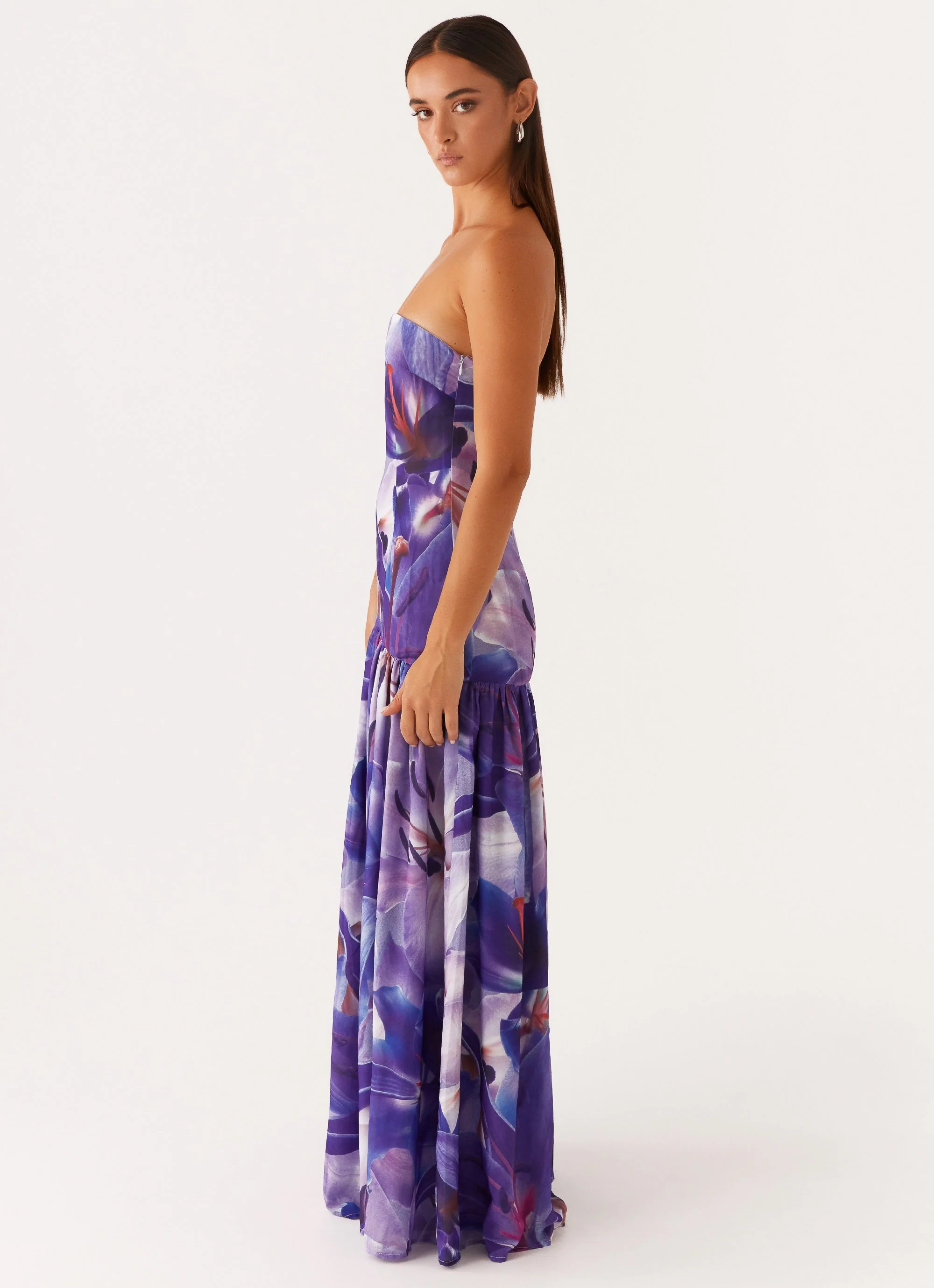 Eden Strapless Maxi Dress - Purple White Lilly - Image 3