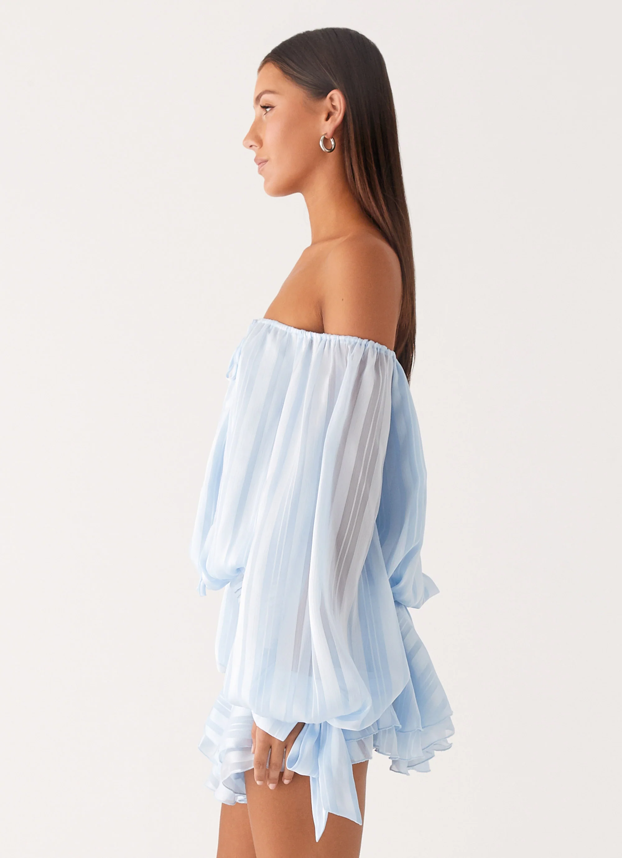 Eira Balloon Sleeve Mini Dress - Baby Blue - Image 4