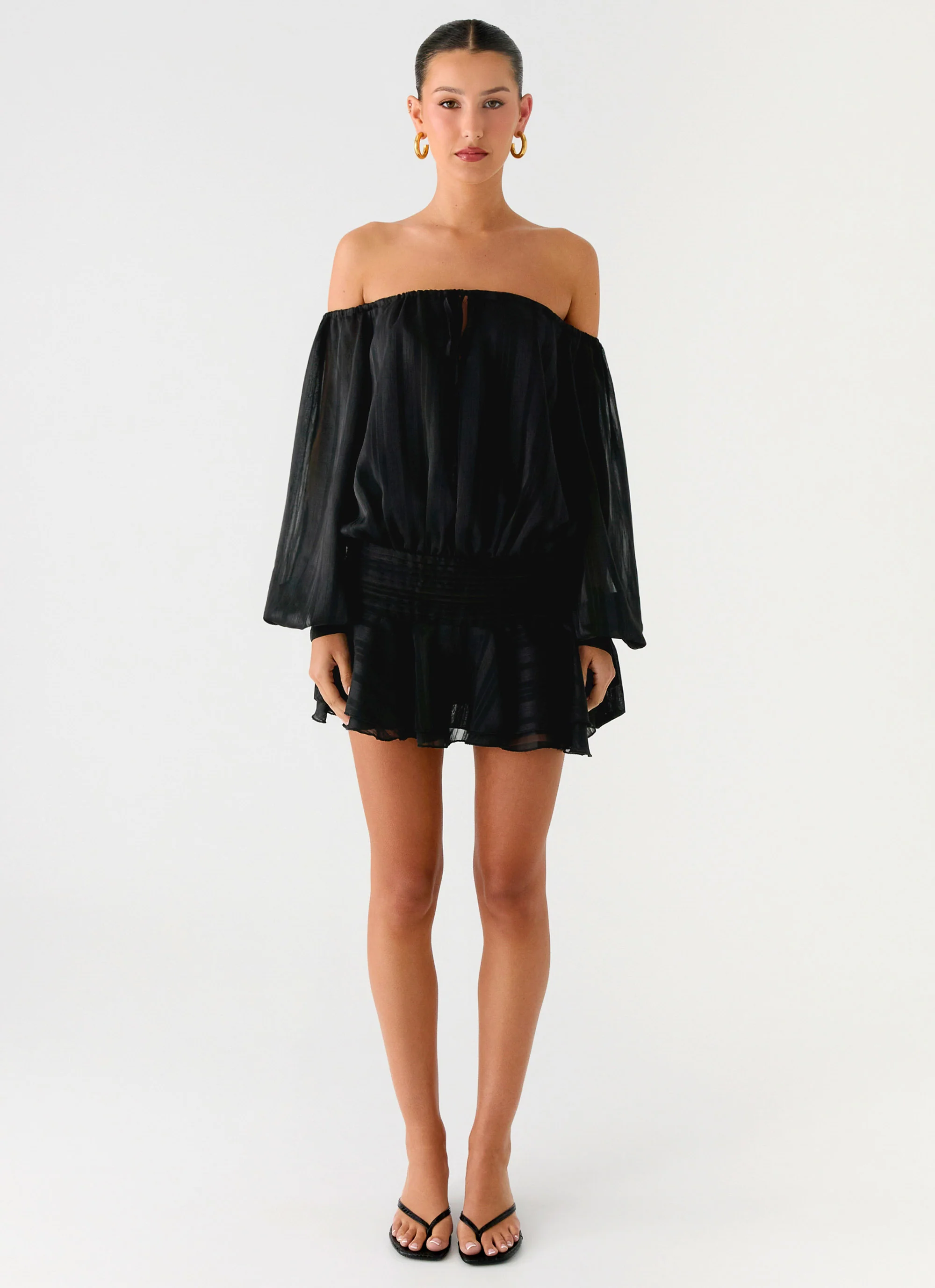 Eira Balloon Sleeve Mini Dress - Black - Image 2
