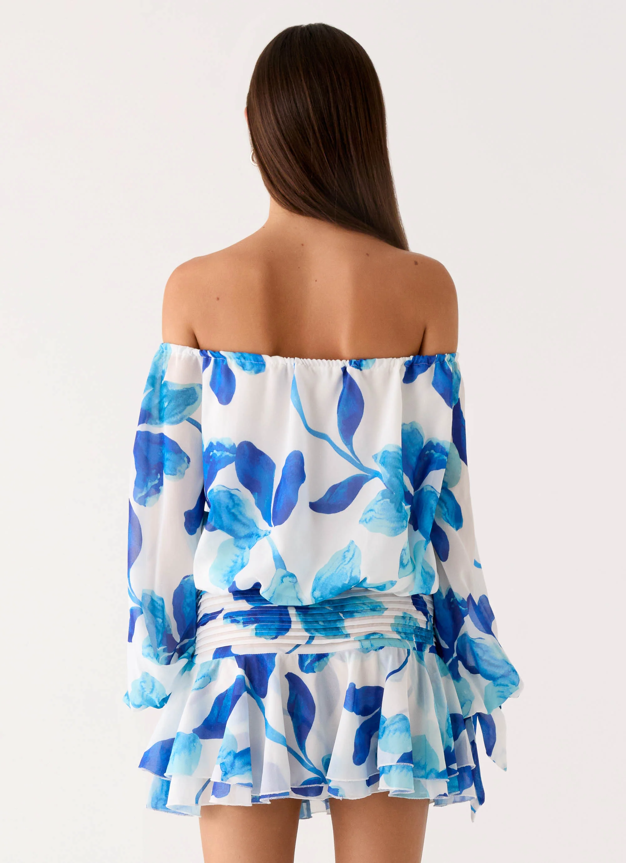 Eira Balloon Sleeve Mini Dress - Cerulean Bloom - Image 3