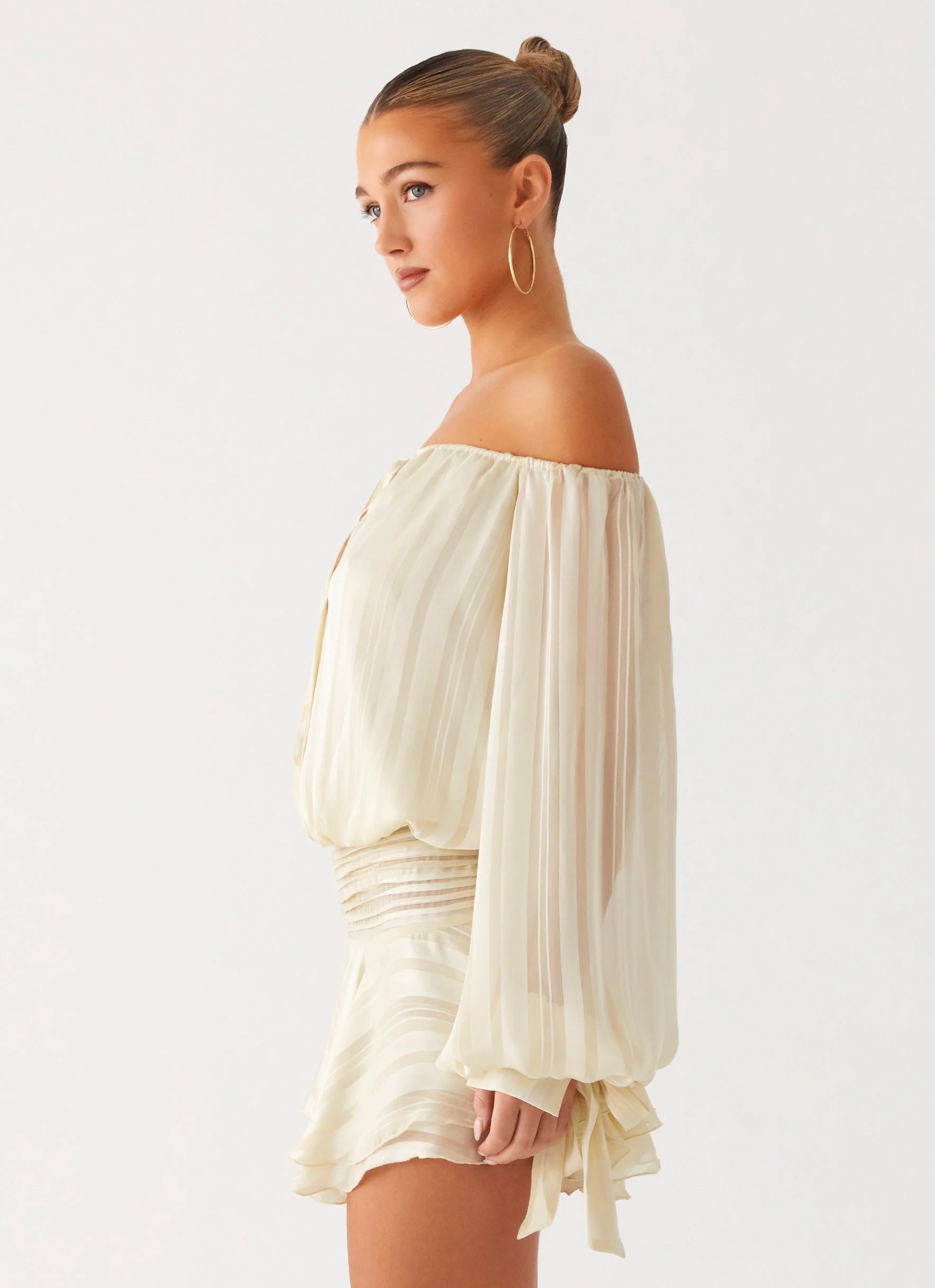Eira Balloon Sleeve Mini Dress - Ivory - Image 4