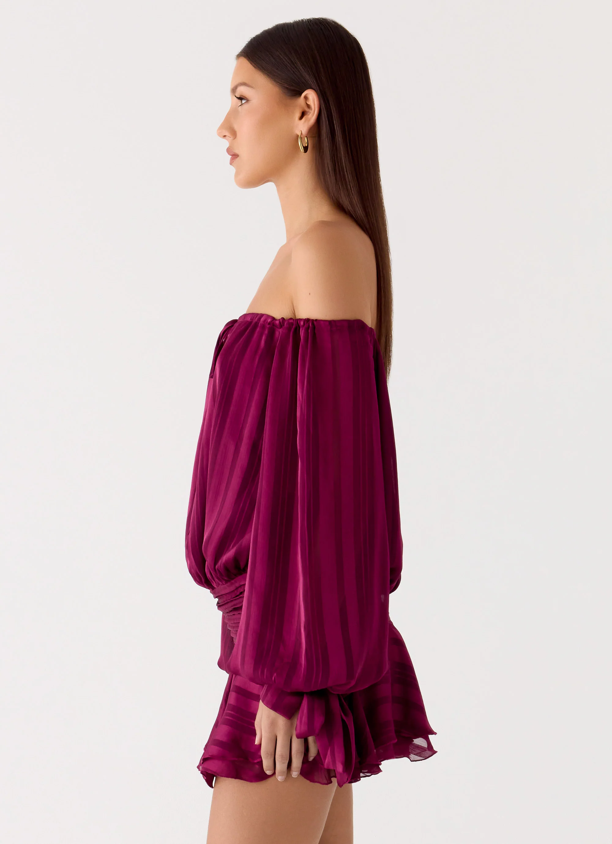 Eira Balloon Sleeve Mini Dress - Plum - Image 3