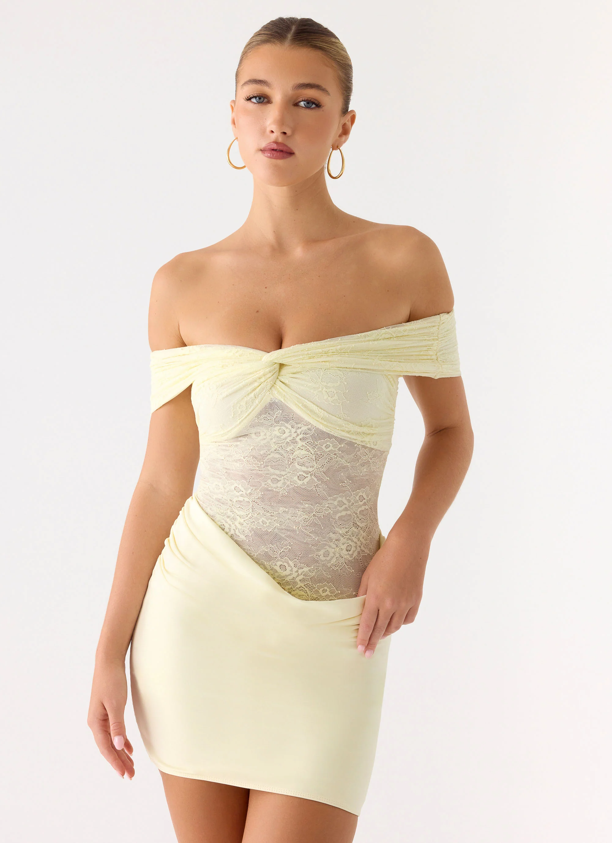 Either Way Off Shoulder Mini Dress - Yellow - Image 4