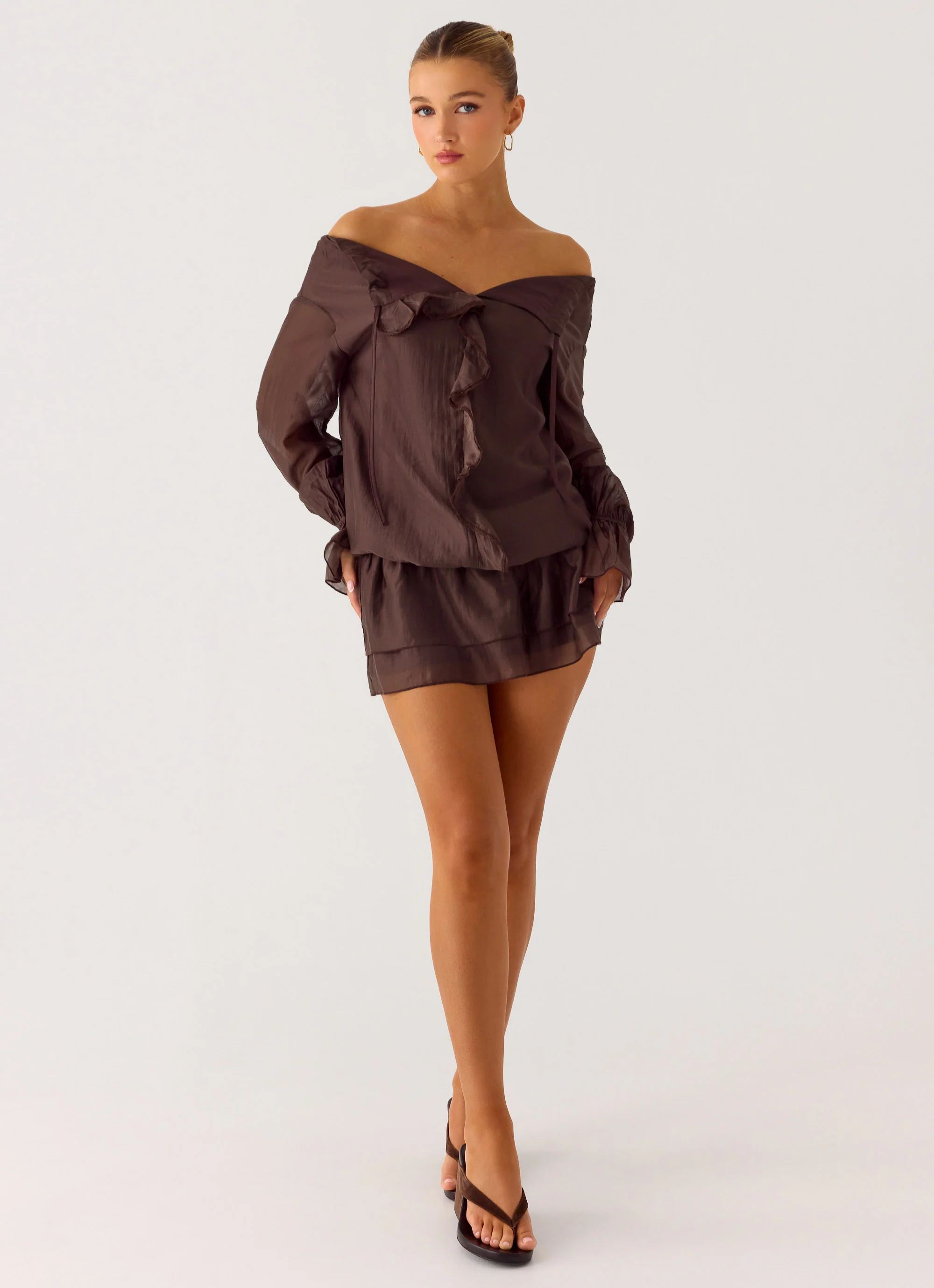 Elris Drop Waist Mini Dress - Cool Chocolate - Image 5