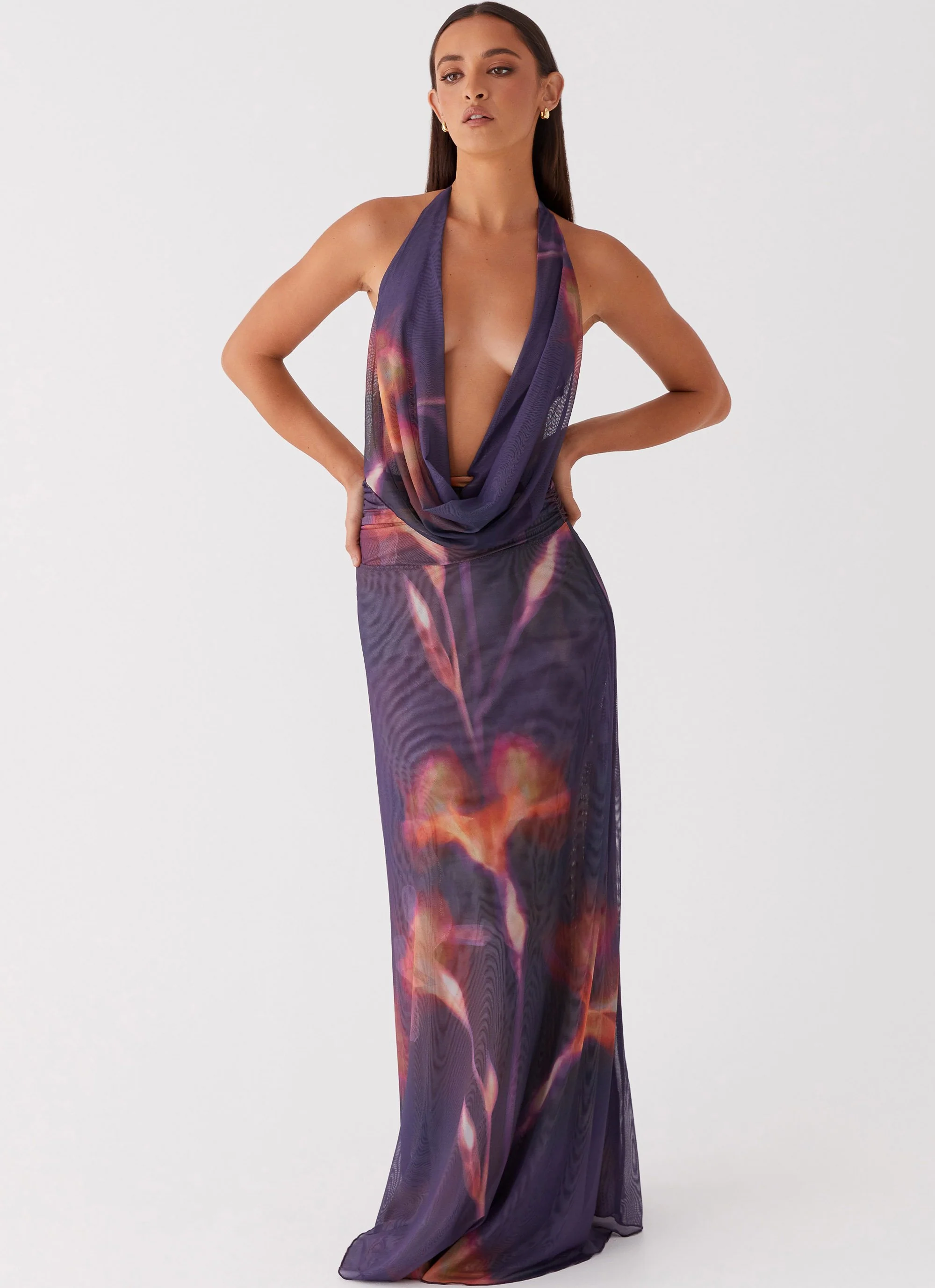 Elysia Mesh Maxi Dress - Midnight Bloom - Image 5
