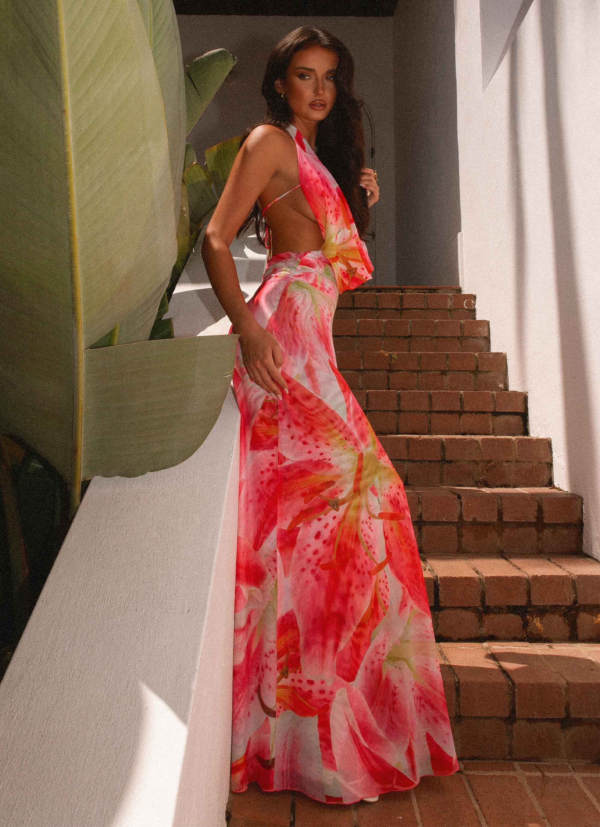 Elysia Mesh Maxi Dress - White Pink Lilly - Image 8