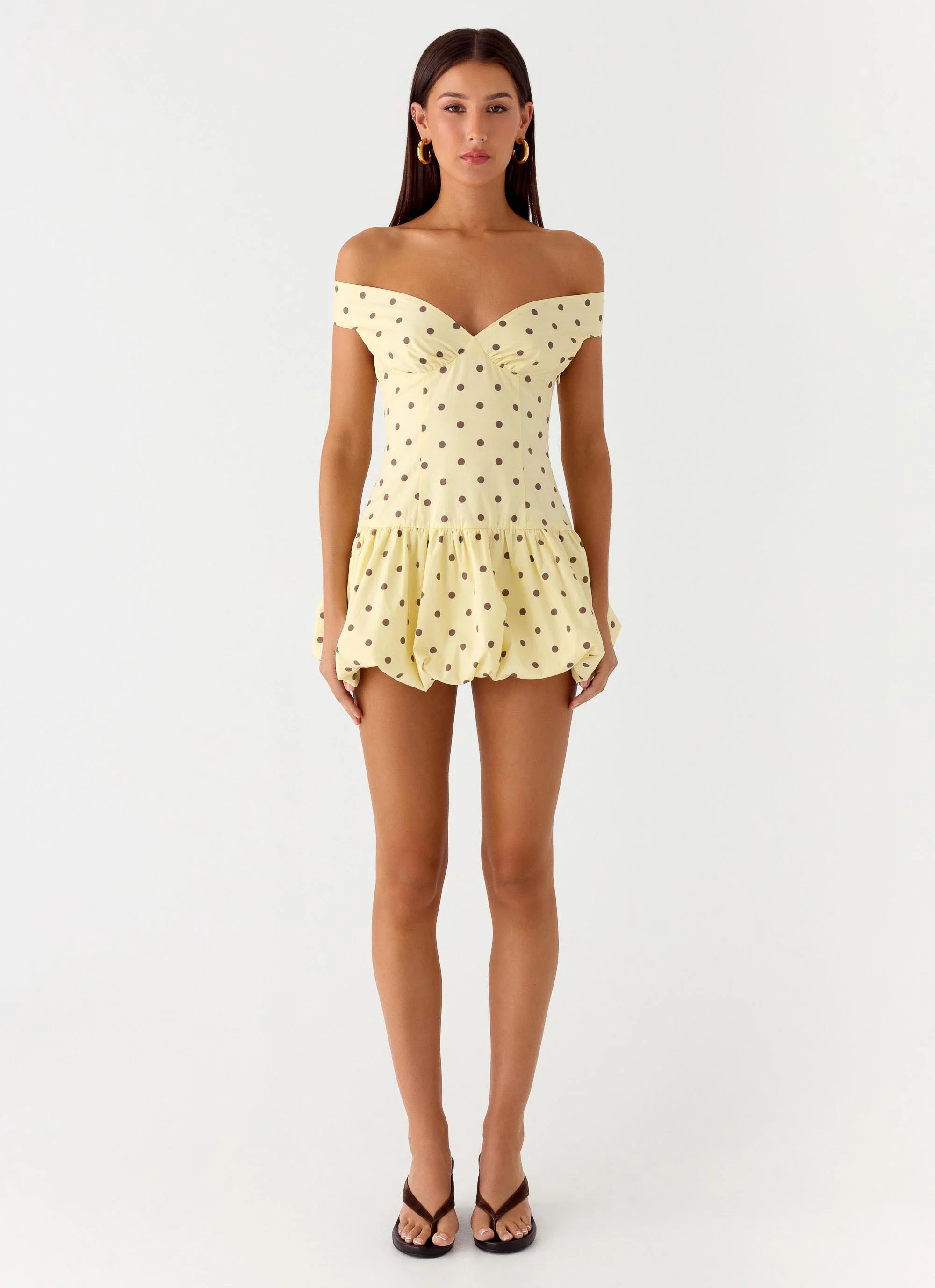 Endless Romance Off Shoulder Mini Dress - Yellow Polkadot - Image 4