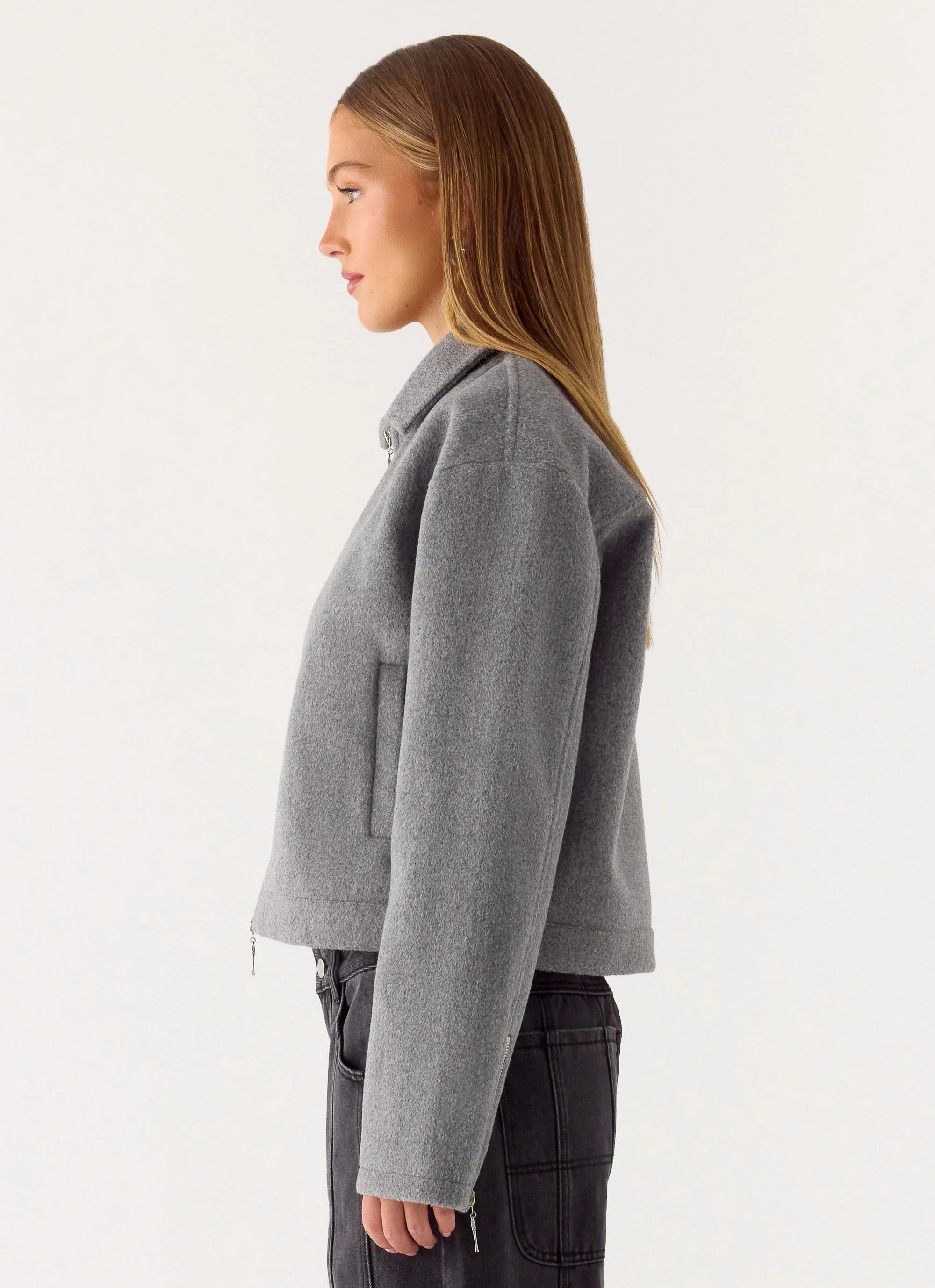 Enzo Faux Wool Jacket - Grey - Image 4