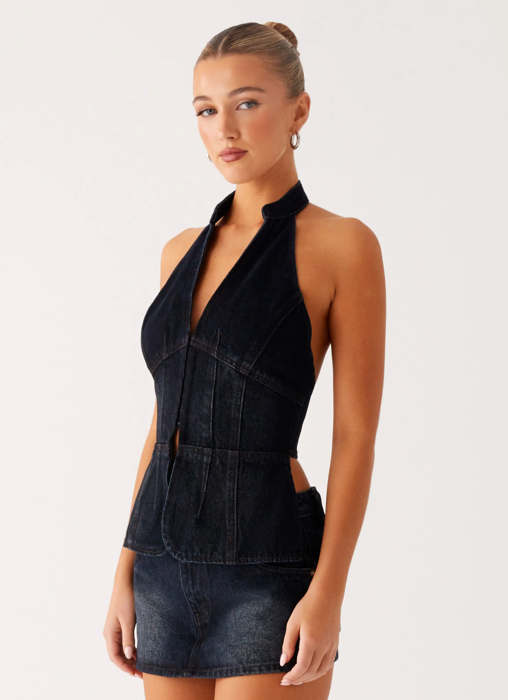 Esma Halter Top - Washed Dark Blue - Image 3