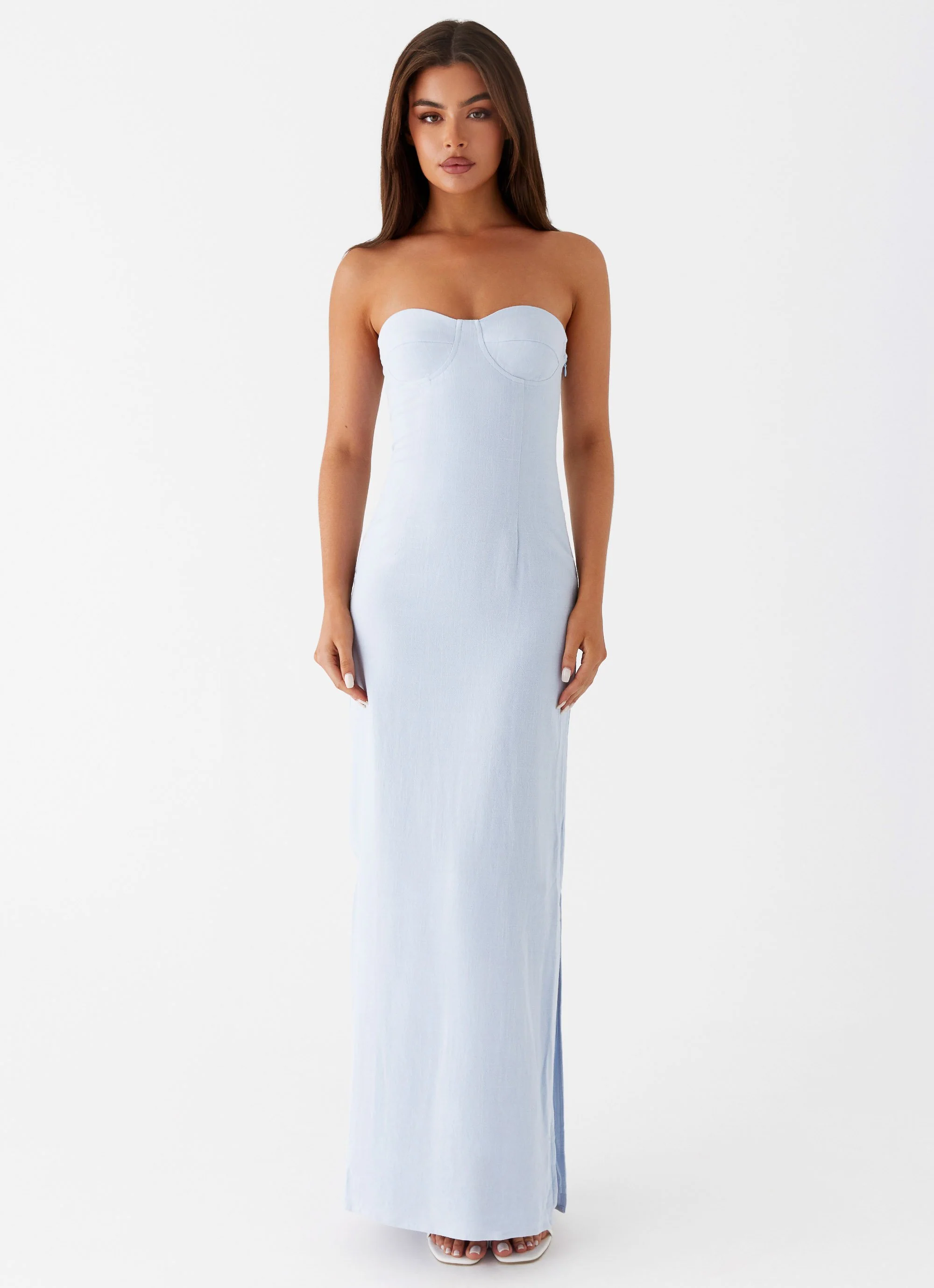 Esra Linen Strapless Maxi Dress - Blue - Image 2