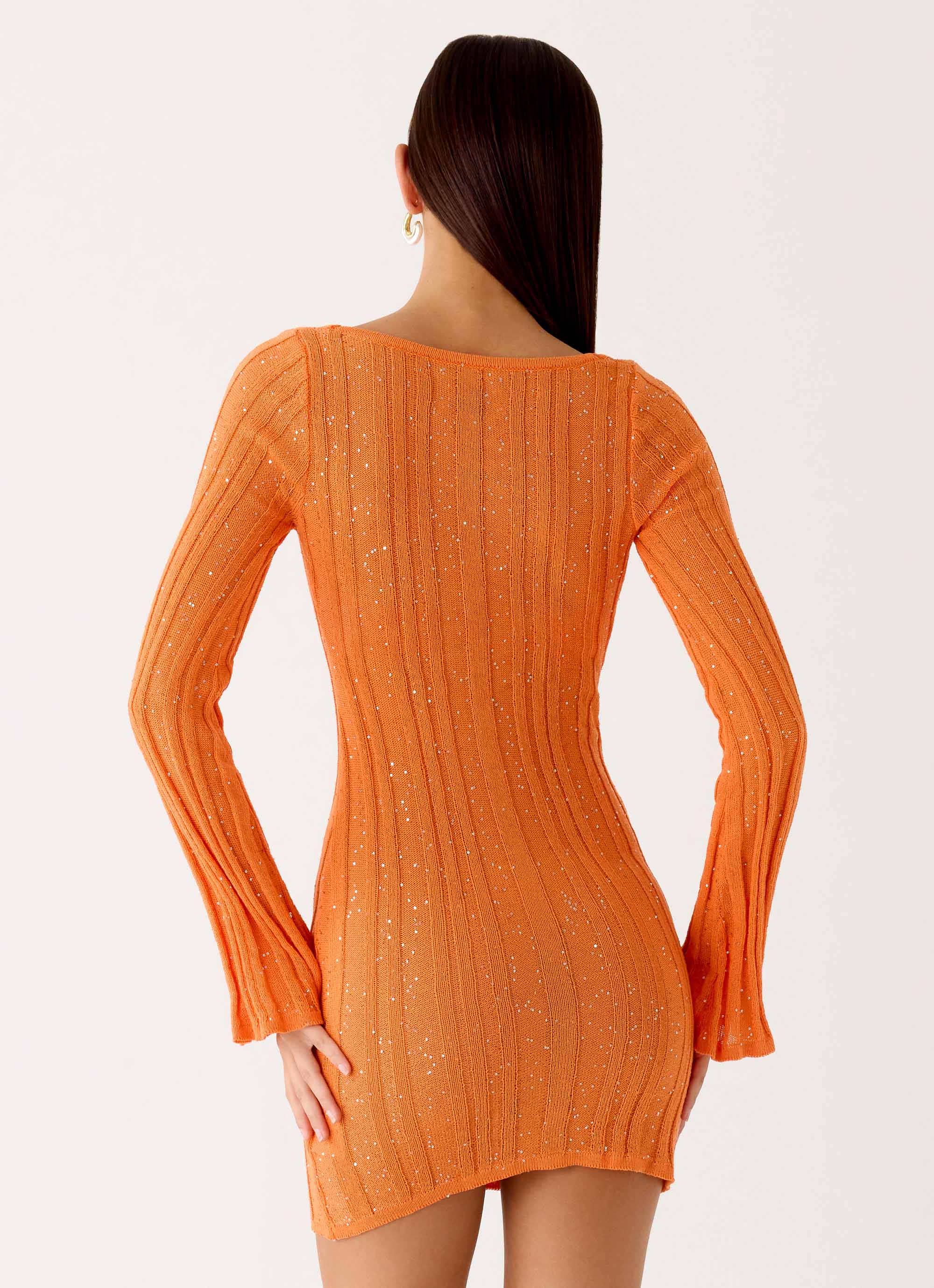 Estrella Long Sleeve Knit Mini Dress - Orange - Image 3