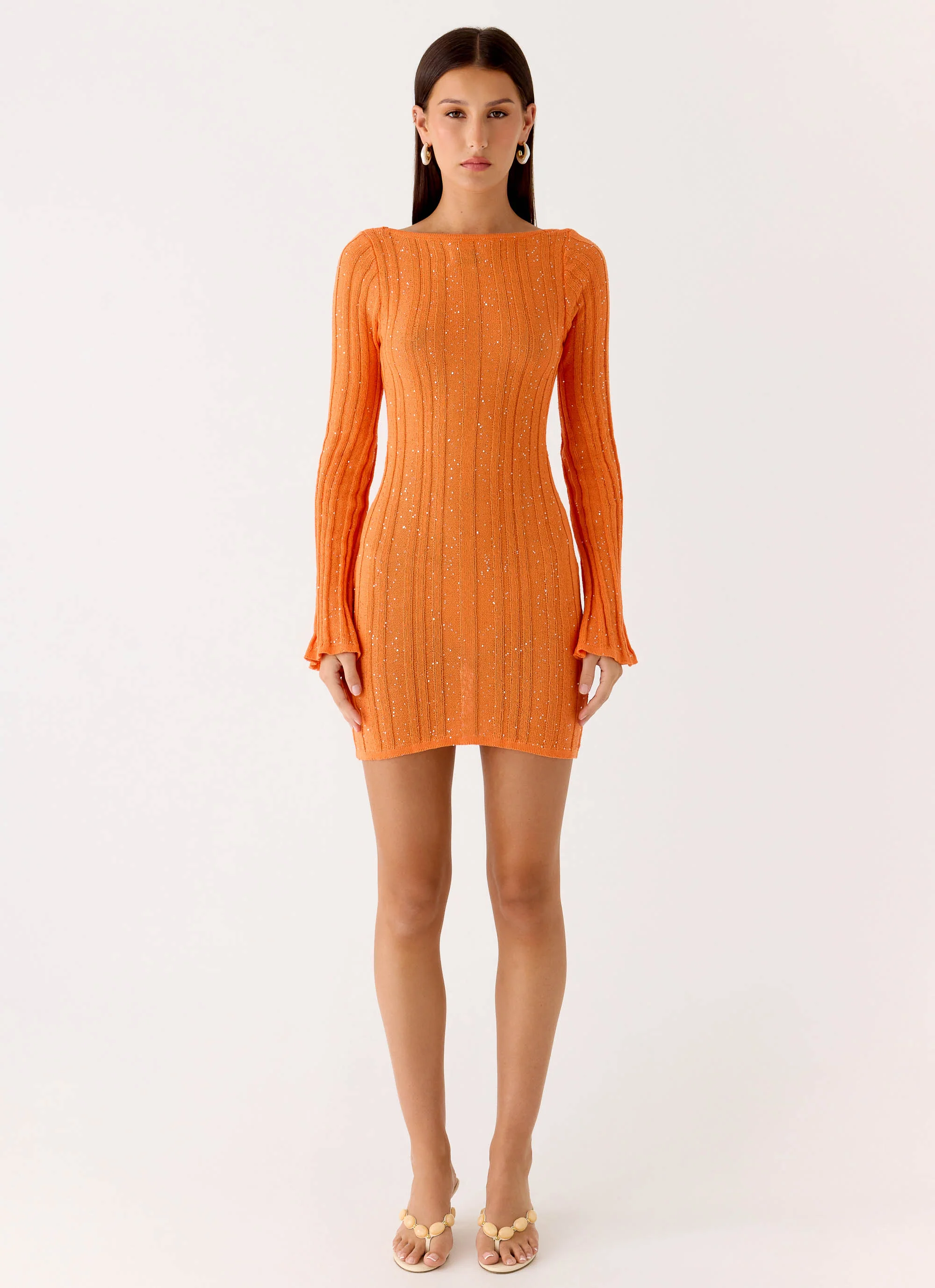 Estrella Long Sleeve Knit Mini Dress - Orange - Image 5