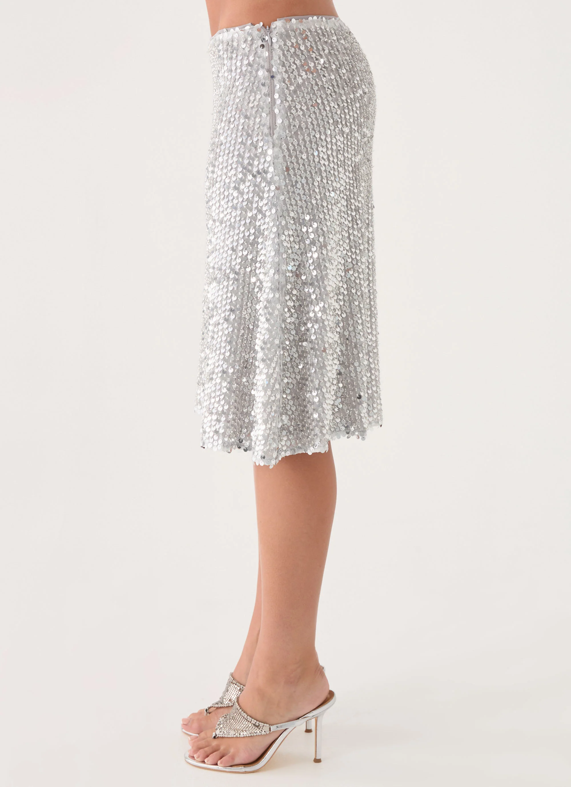 Evodia Sequin Midi Skirt - Silver - Image 3