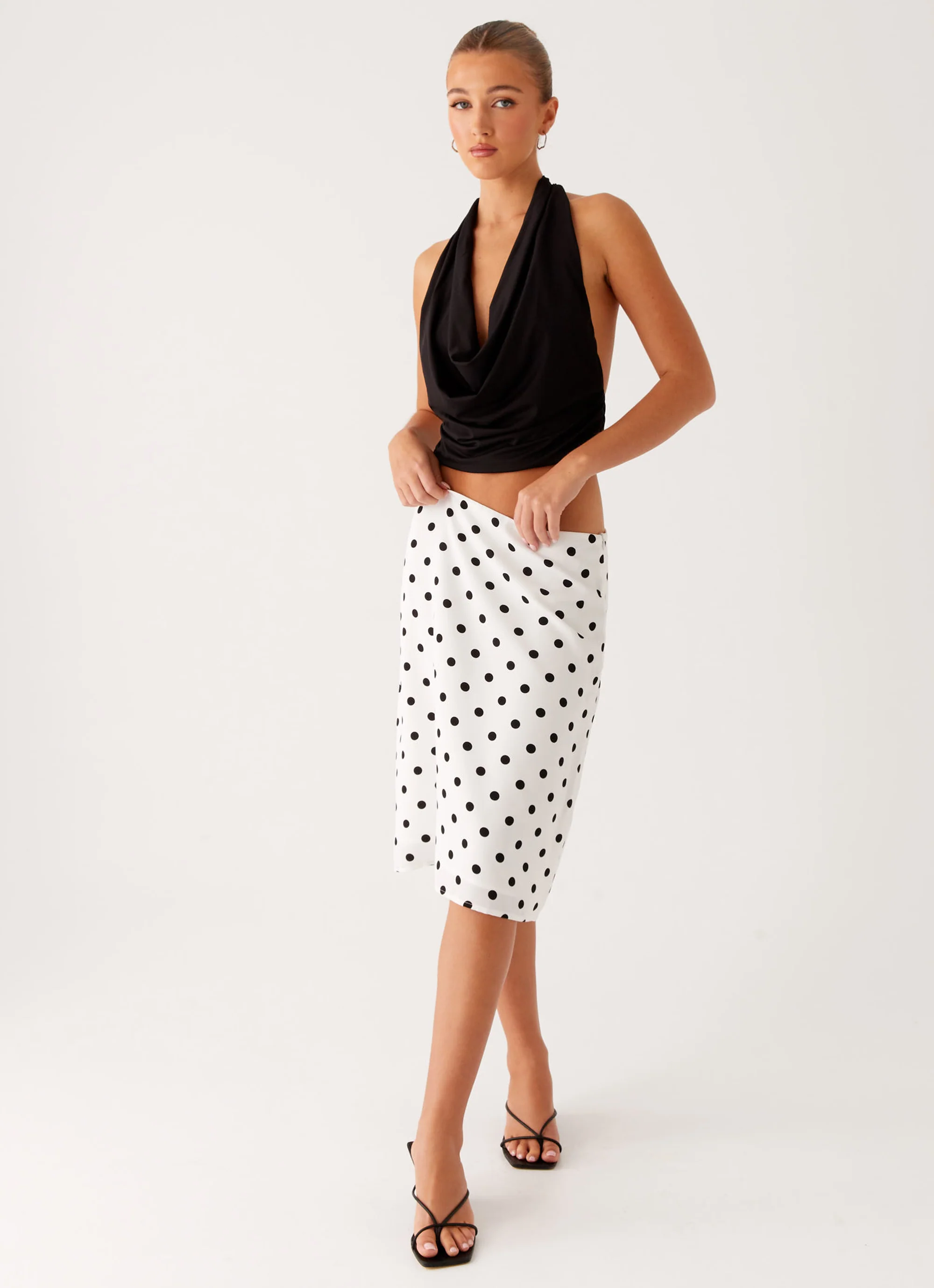 Evoke Chiffon Midi Skirt - White Polka Dot - Image 6