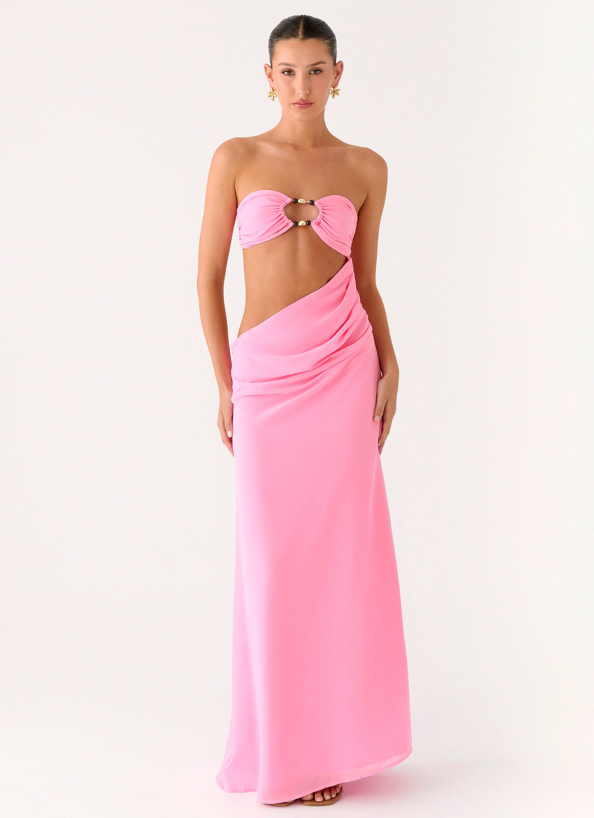 Falling Forever Strapless Beaded Maxi Dress - Pink - Image 4