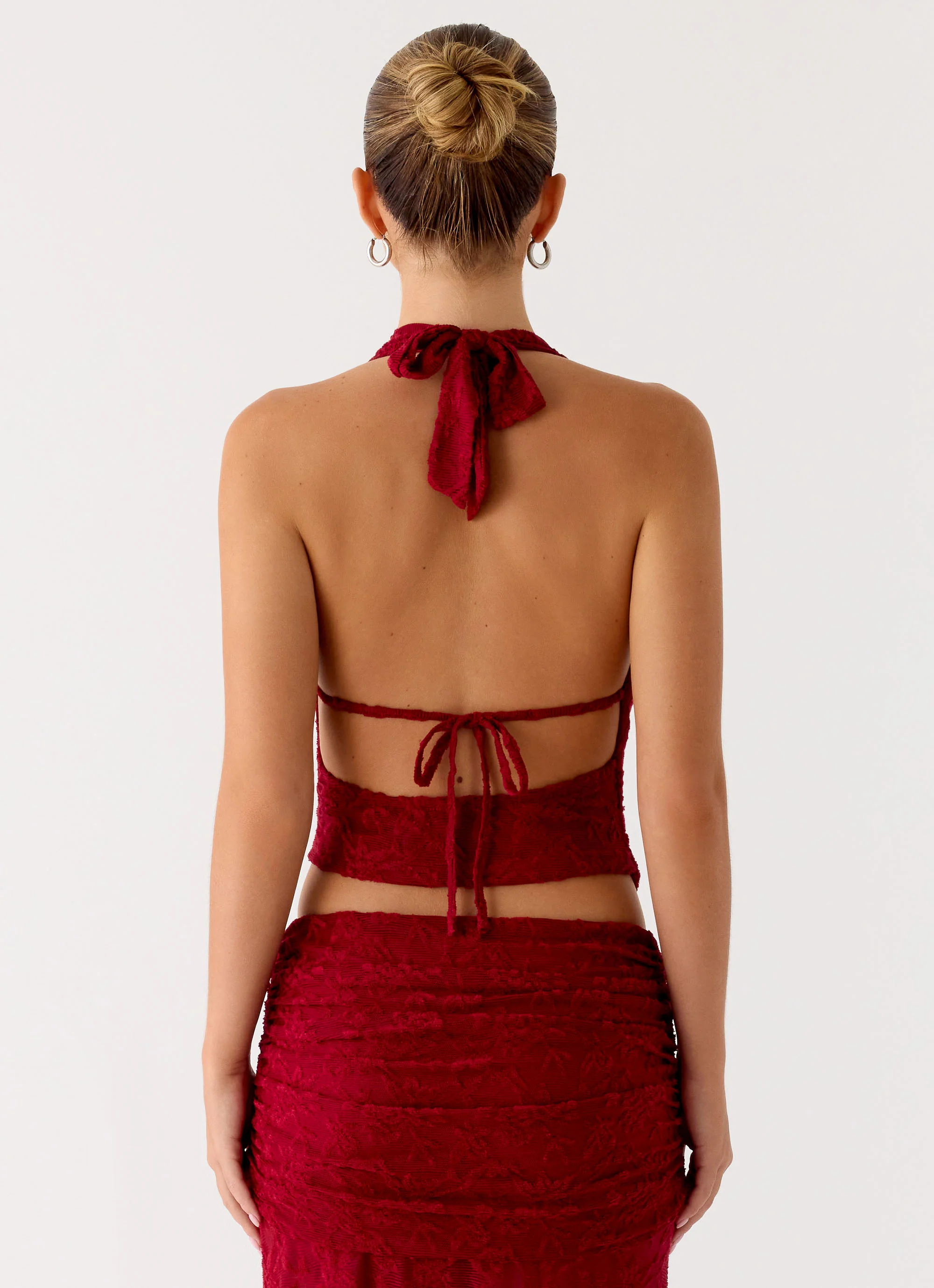 Farruko Jacquard Halter Top - Dark Cherry - Image 4