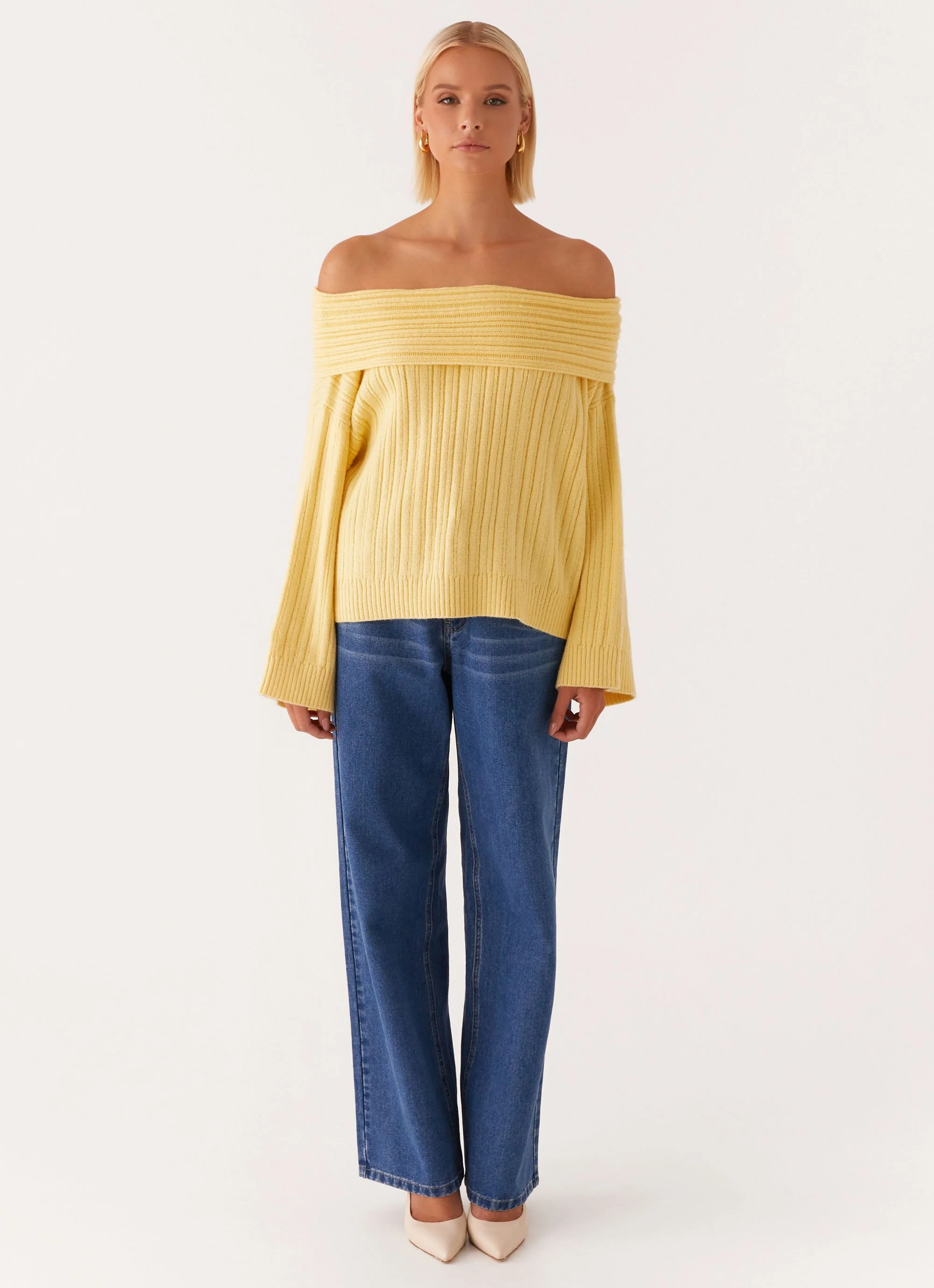 Federica Off Shoulder Knit - Lemon - Image 2