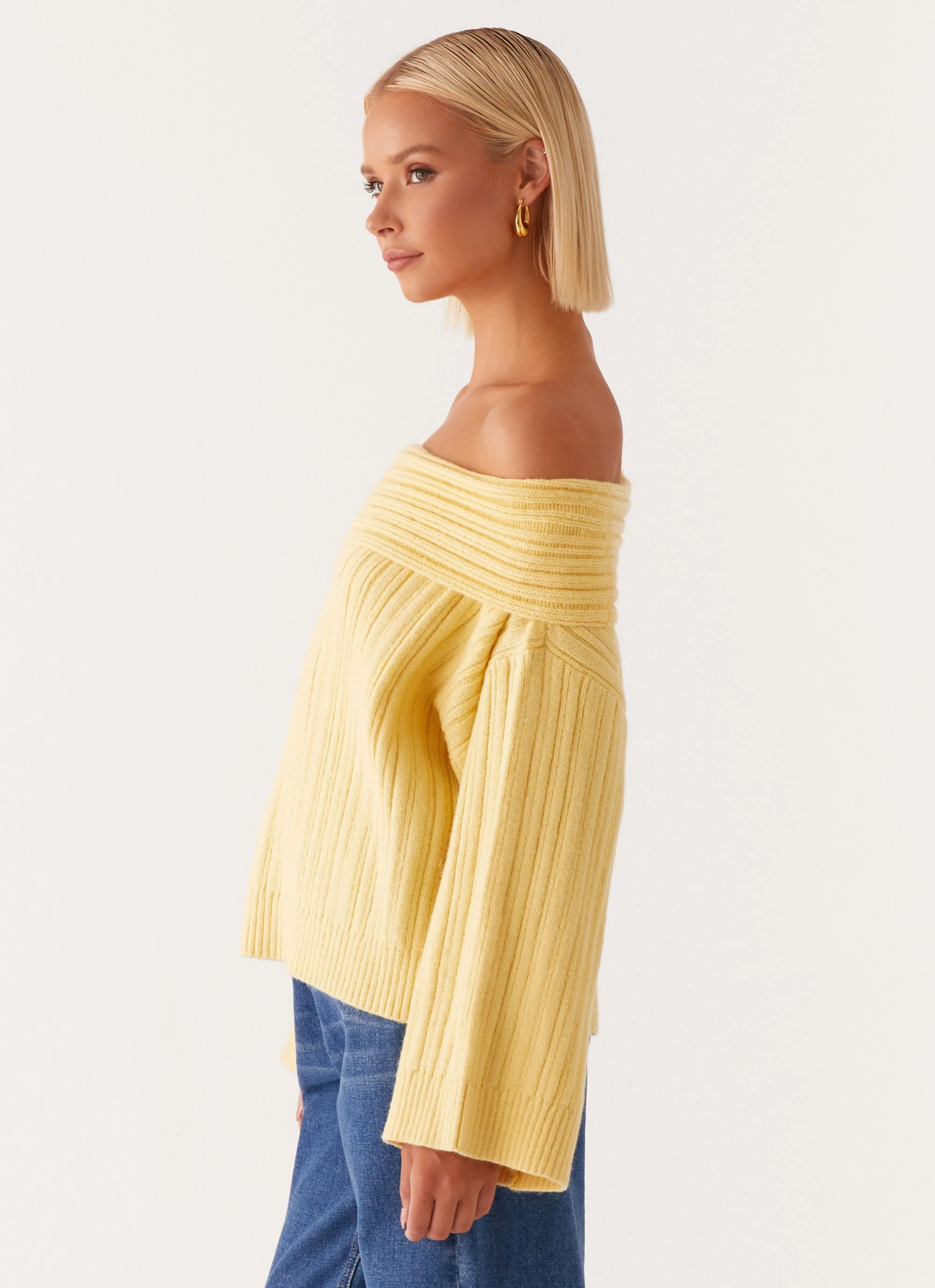 Federica Off Shoulder Knit - Lemon - Image 3