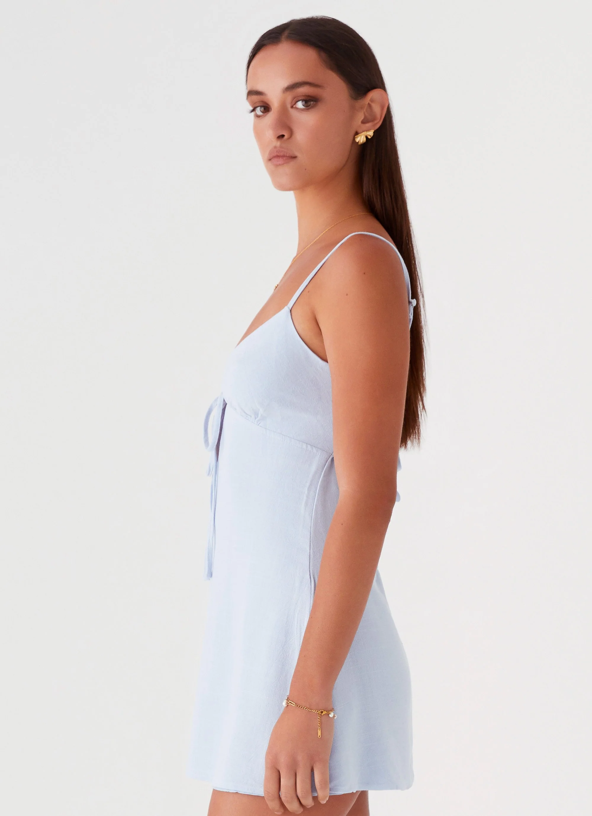 Flora Linen Mini Dress - Baby Blue - Image 3