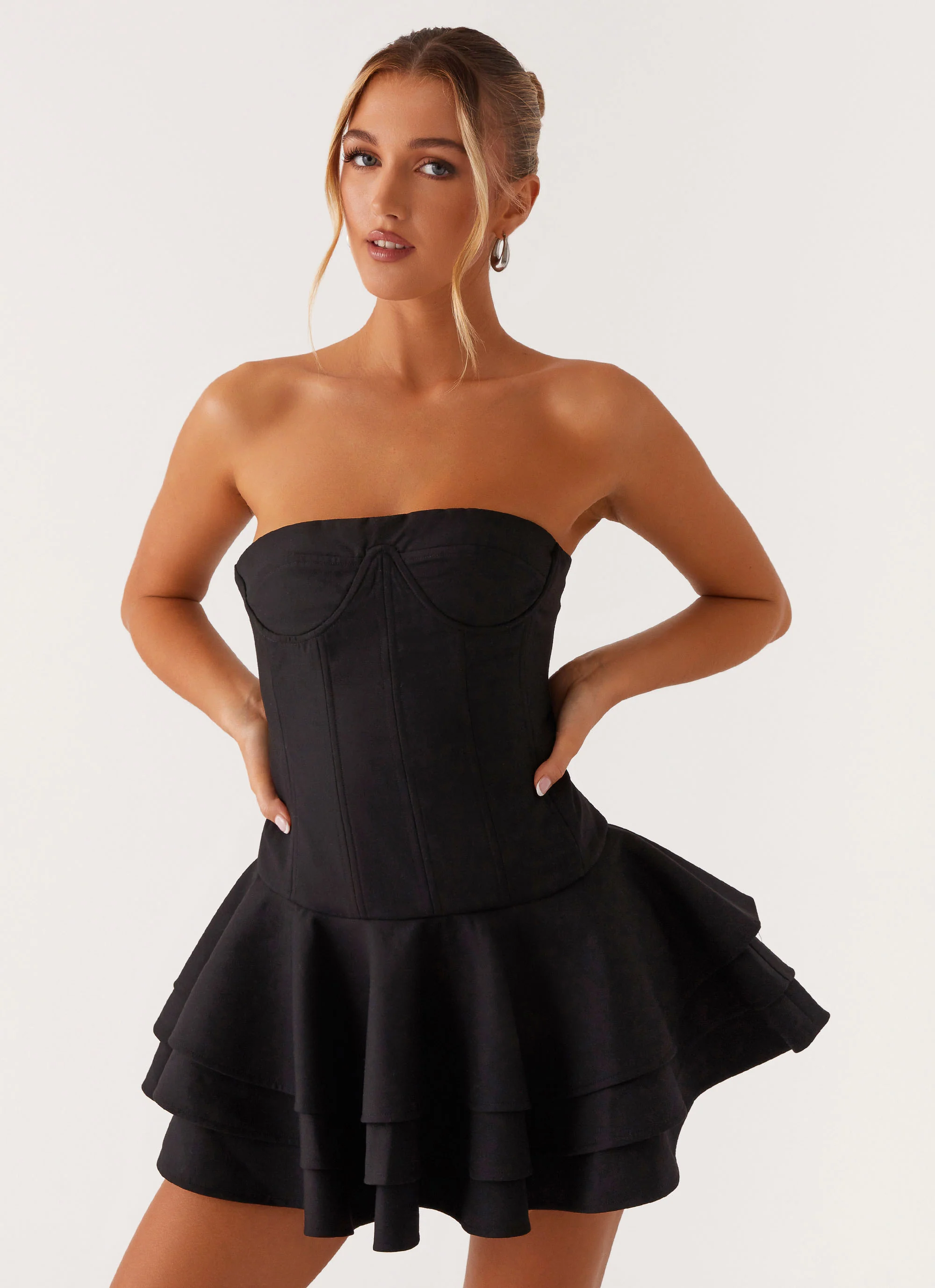 Floriana Ruffle Corset Mini Dress - Black - Image 3
