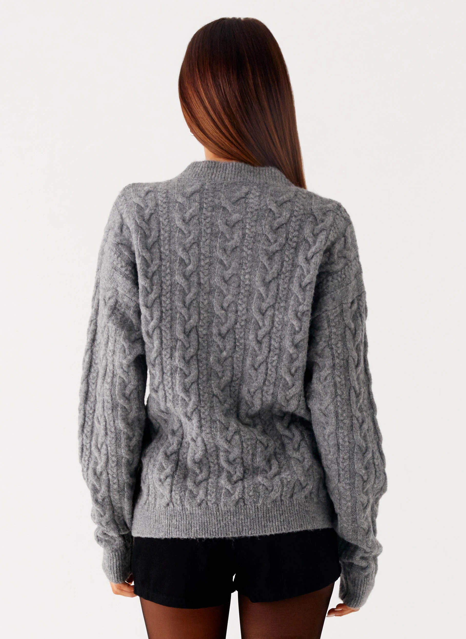 Frawley Cable Knit Cardigan - Grey - Image 4