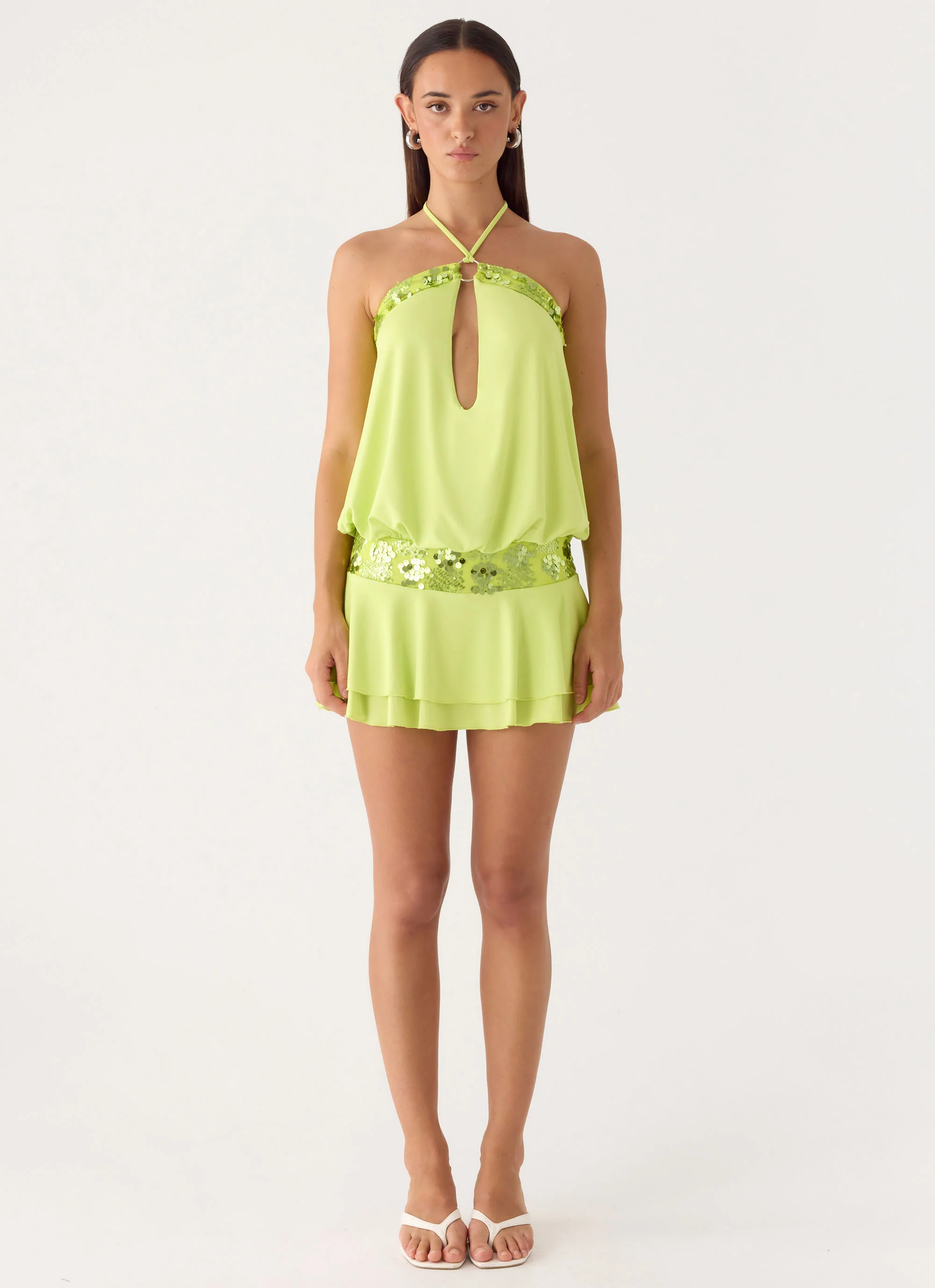 Gala Sequin Mini Dress - Lime - Image 4