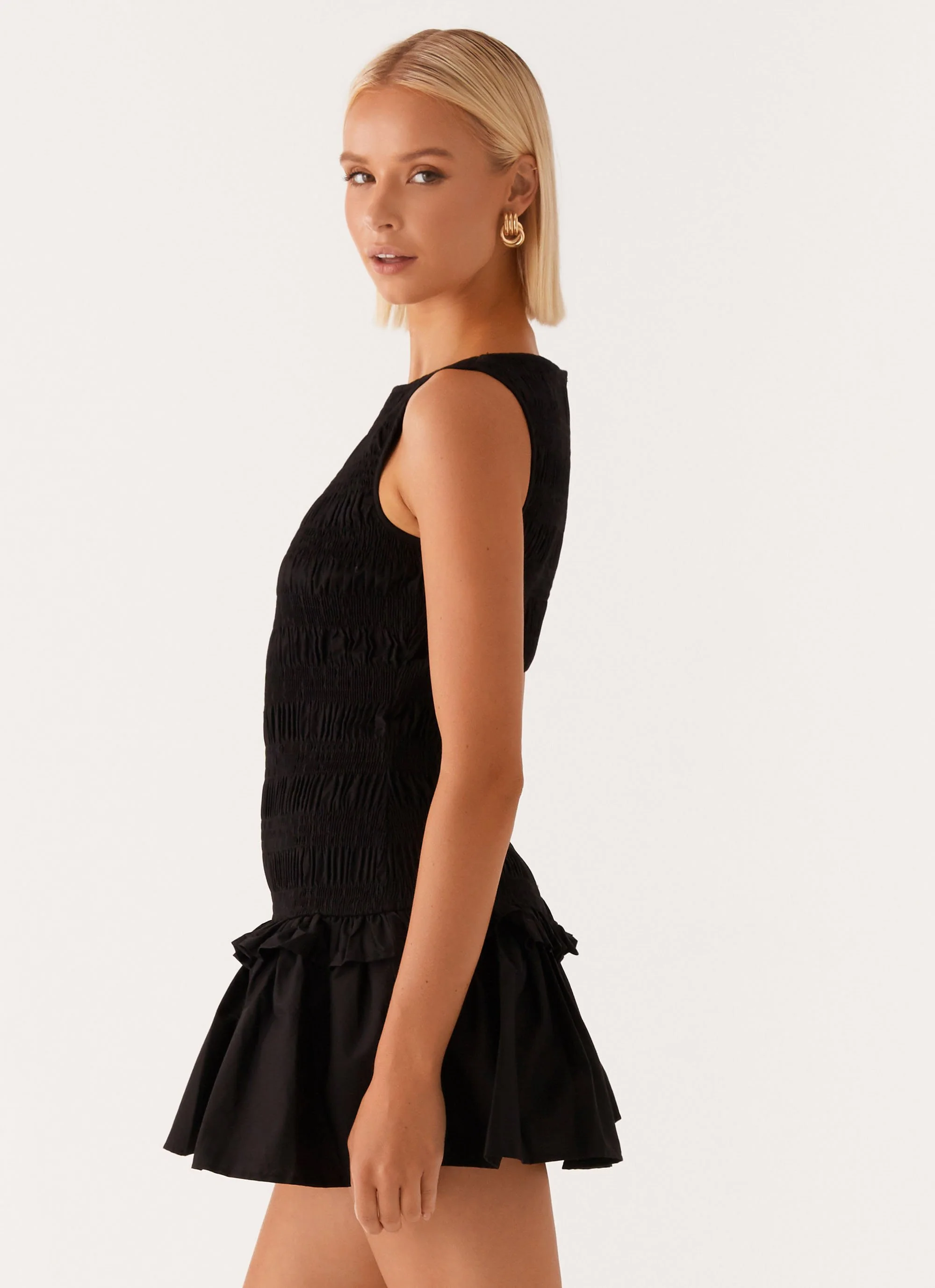 Garden Kisses Shirred Mini Dress - Black - Image 3