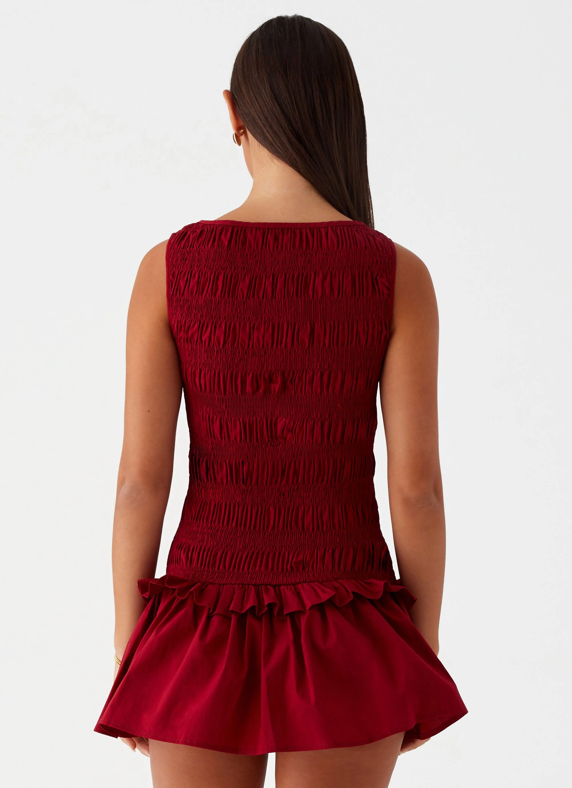Garden Kisses Shirred Mini Dress - Maroon - Image 4