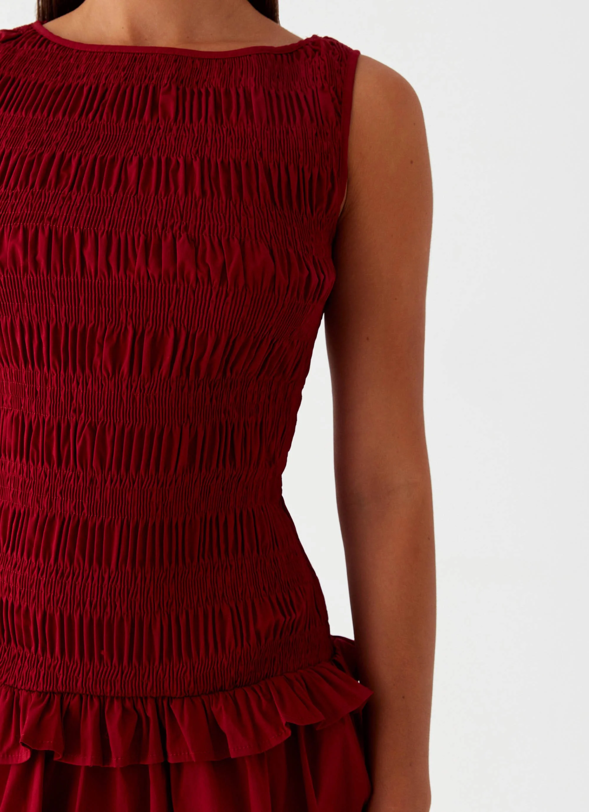 Garden Kisses Shirred Mini Dress - Maroon - Image 6