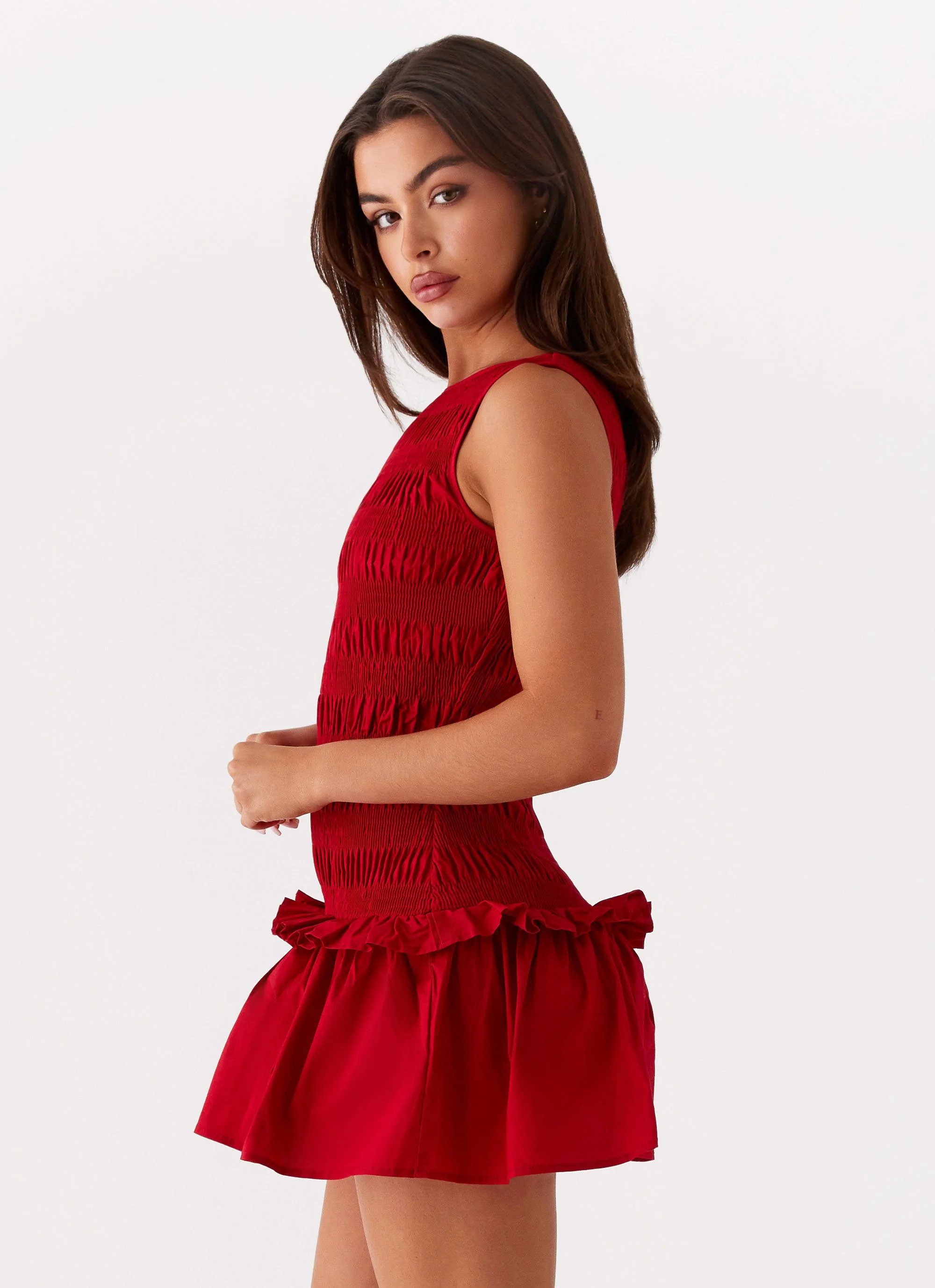 Garden Kisses Shirred Mini Dress - Red - Image 3
