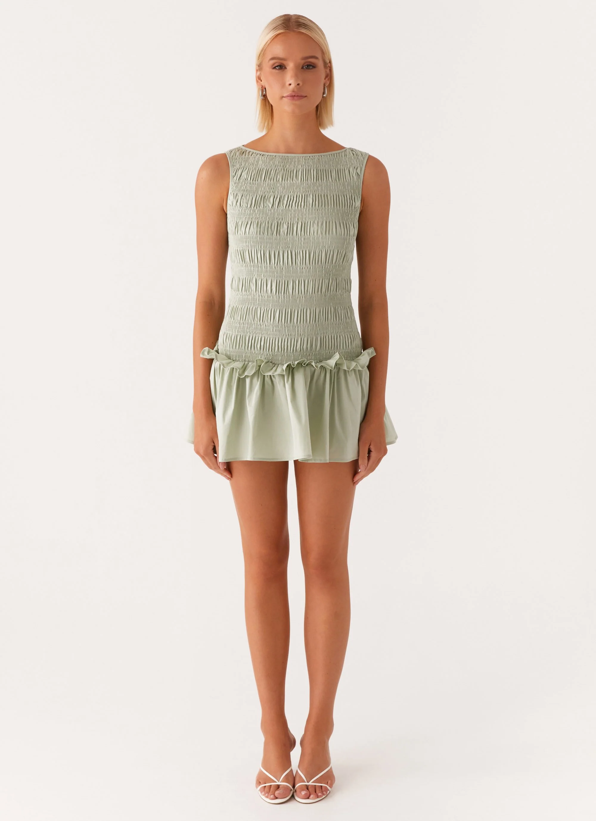 Garden Kisses Shirred Mini Dress - Sage - Image 2
