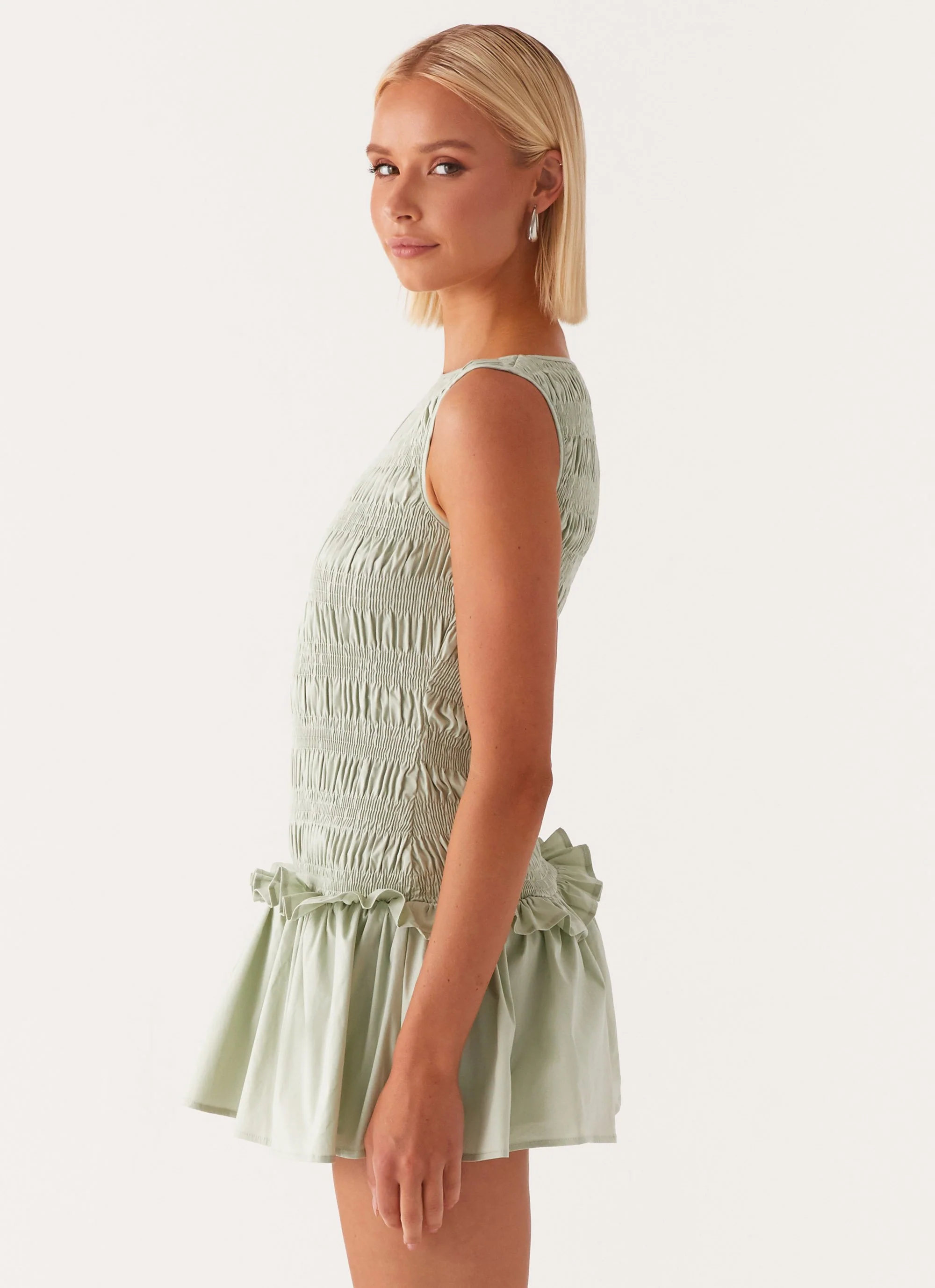 Garden Kisses Shirred Mini Dress - Sage - Image 3