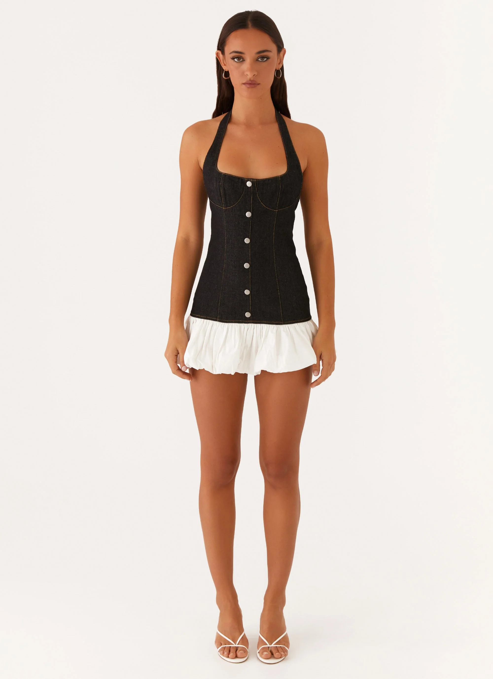 Georgina Denim Mini Dress - Black - Image 3