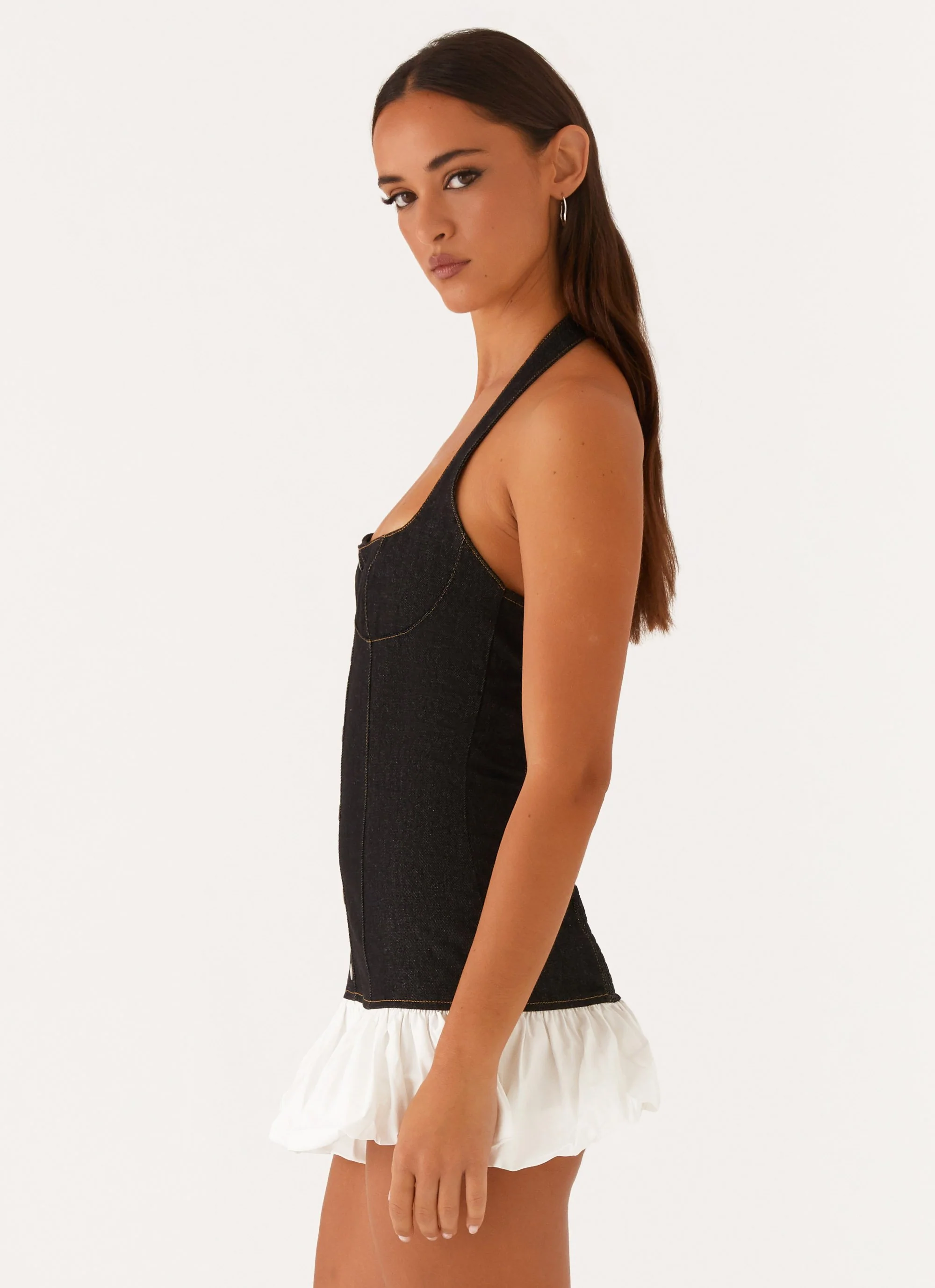 Georgina Denim Mini Dress - Black - Image 4