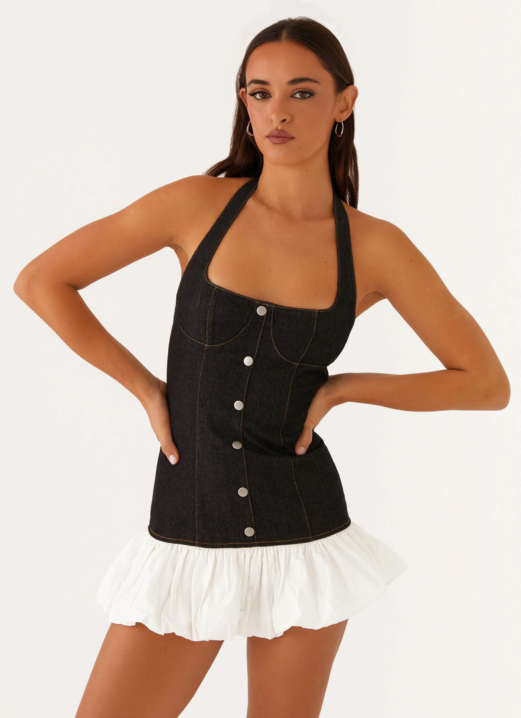 Georgina Denim Mini Dress - Black - Image 5