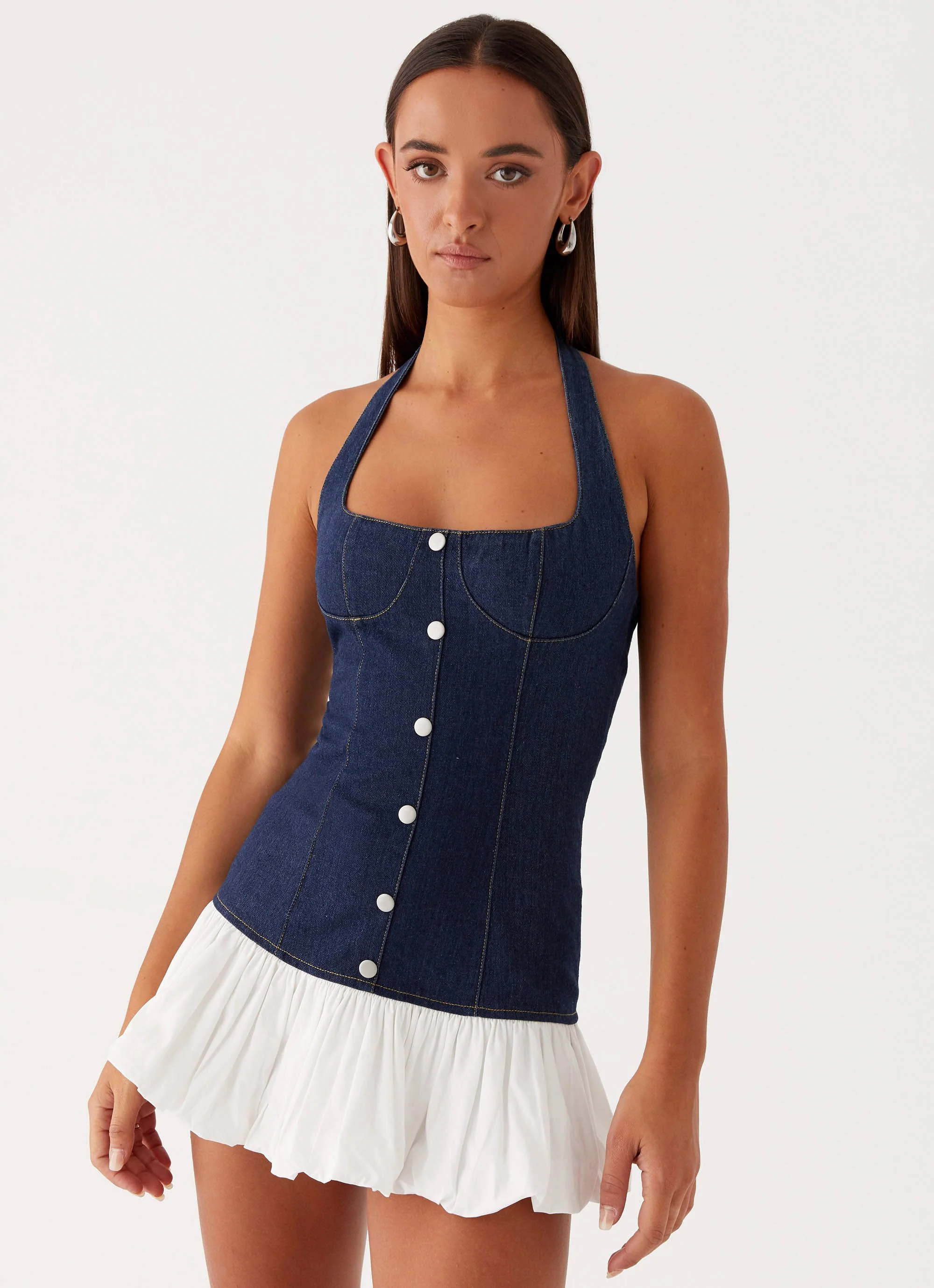 Georgina Denim Mini Dress - Blue - Image 6