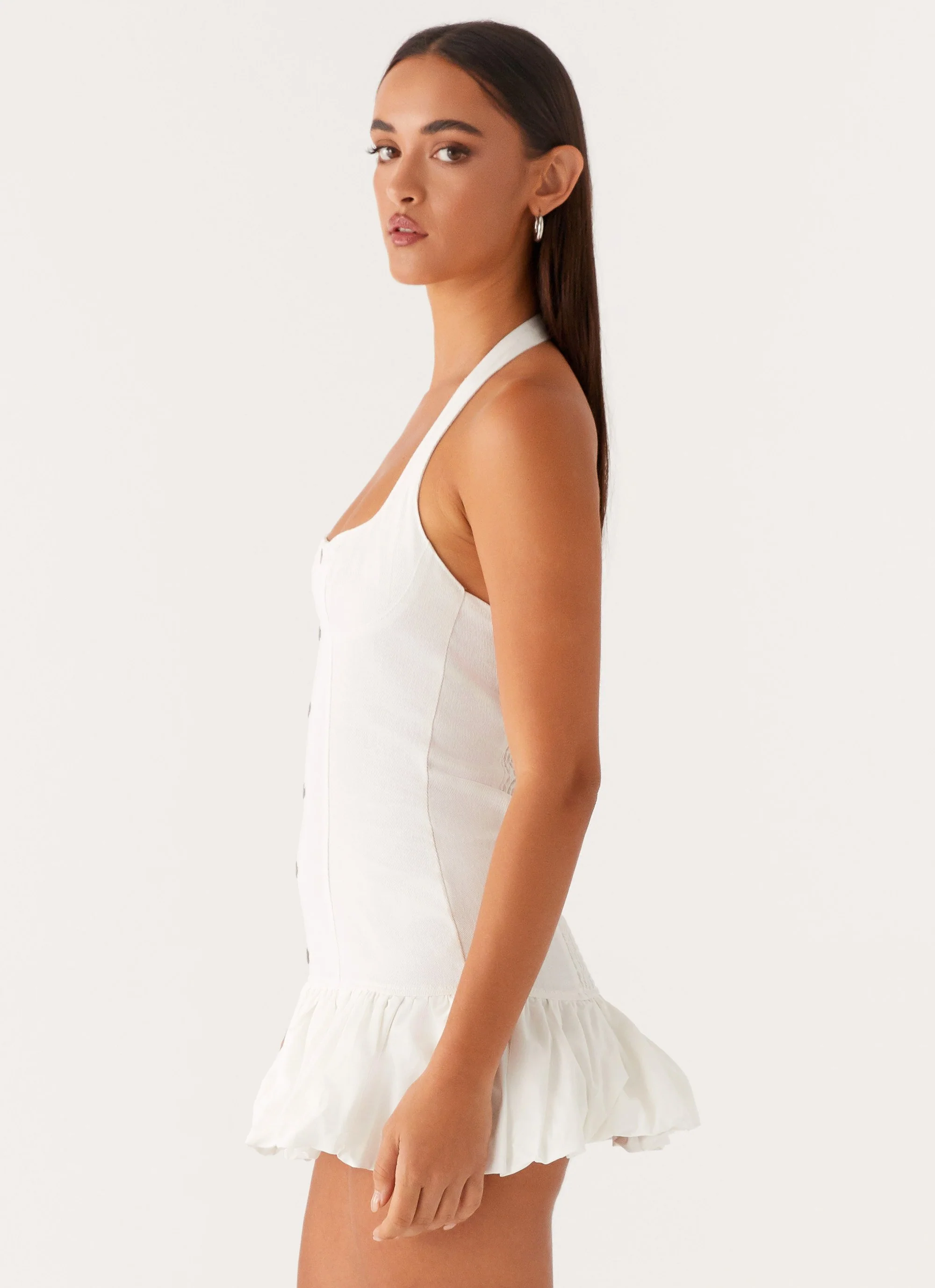 Georgina Denim Mini Dress - White - Image 3