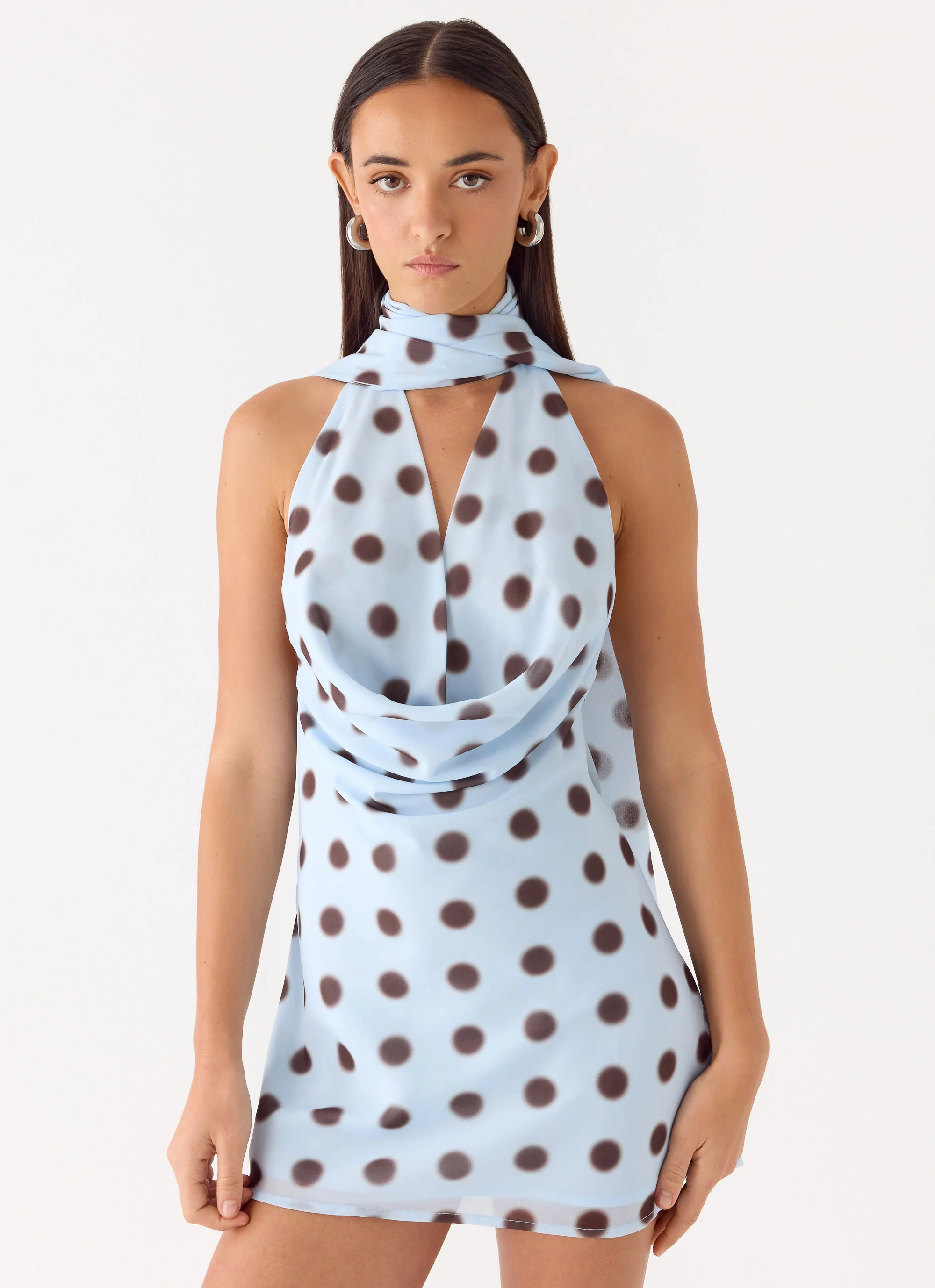 Get Me Halter Mini Dress - Blue Mocha Dot - Image 5