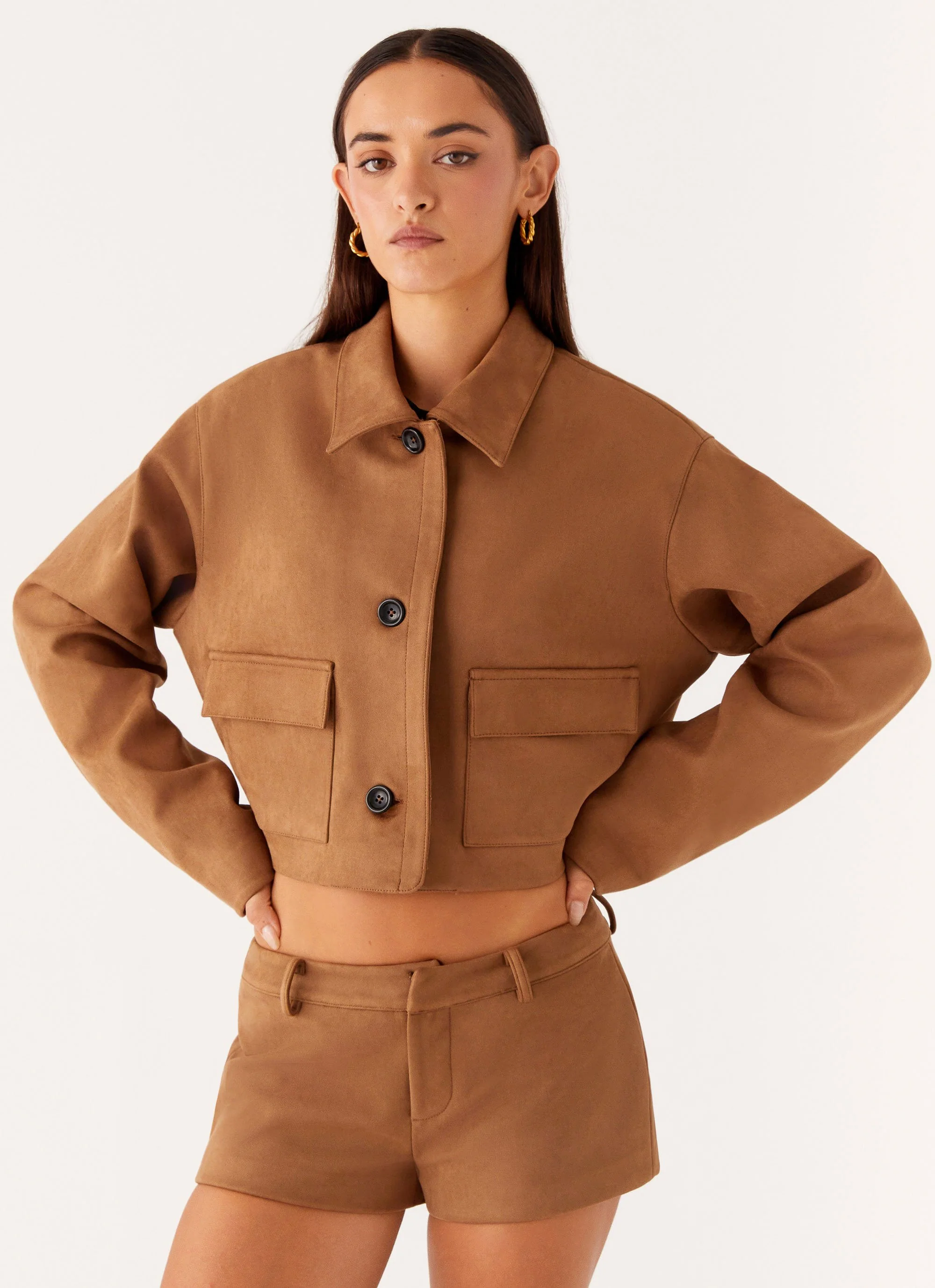 Gio Crop Jacket - Brown - Image 8