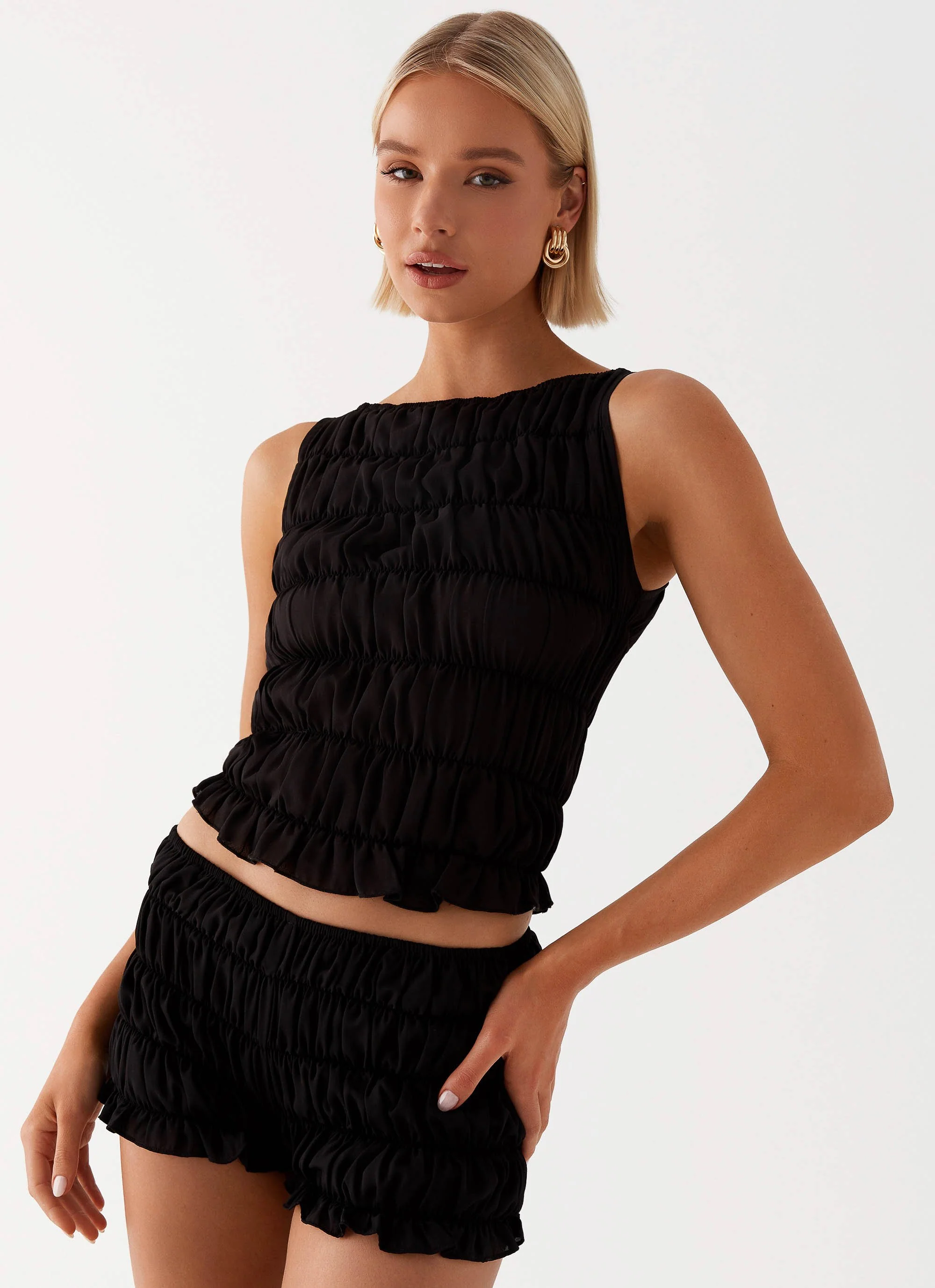 Girls Like Us Ruched Mini Shorts - Black - Image 6