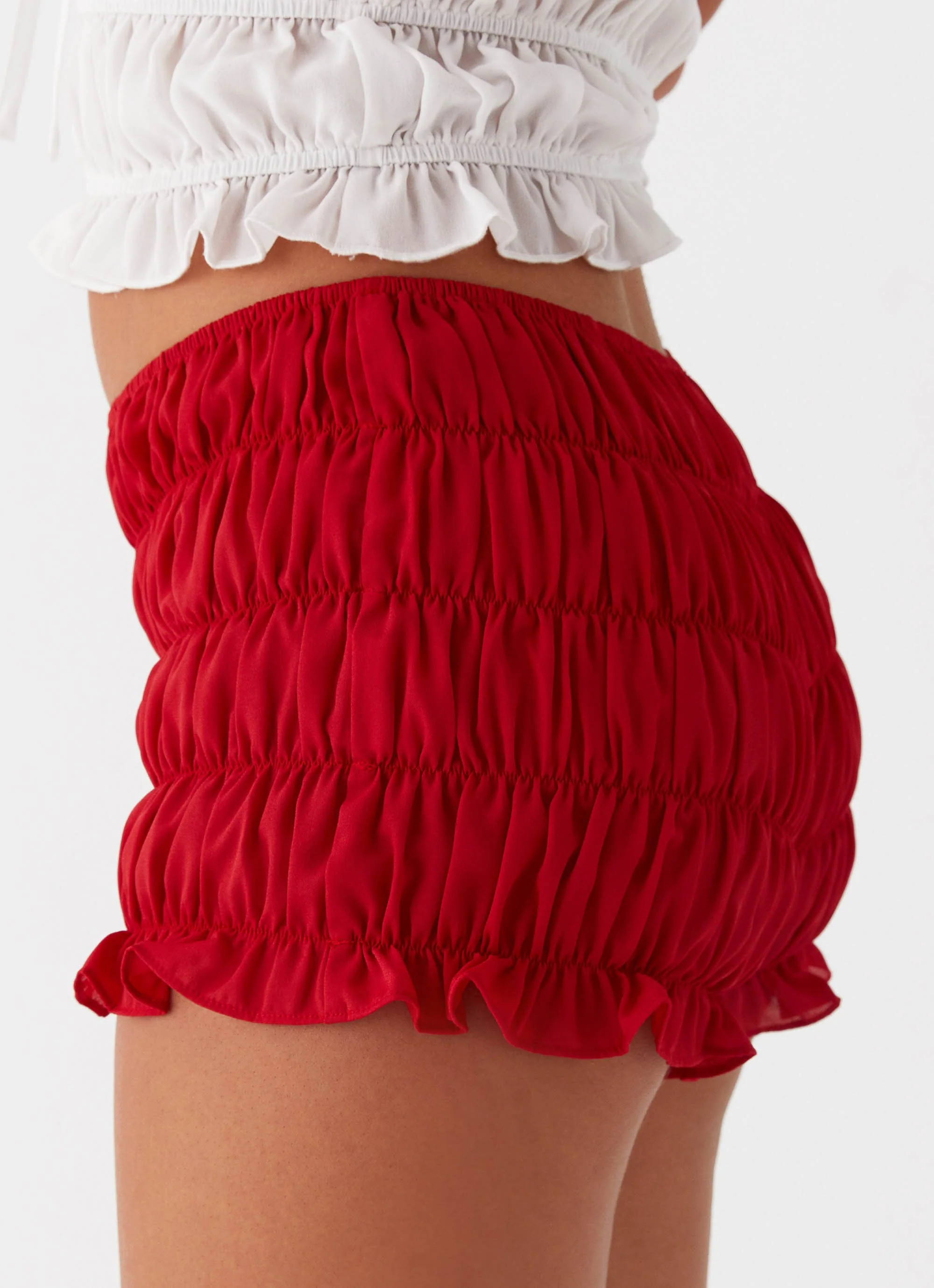 Girls Like Us Ruched Mini Shorts - Red - Image 3
