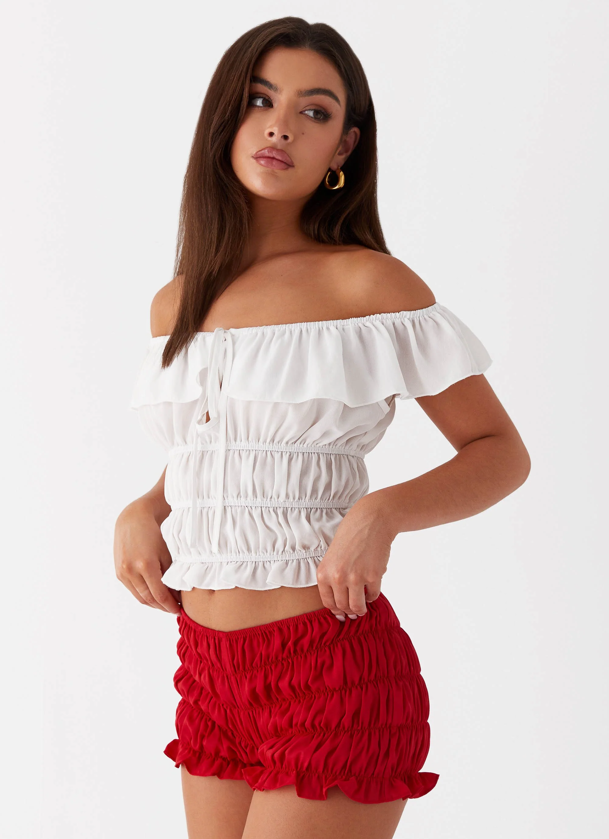 Girls Like Us Ruched Mini Shorts - Red - Image 6