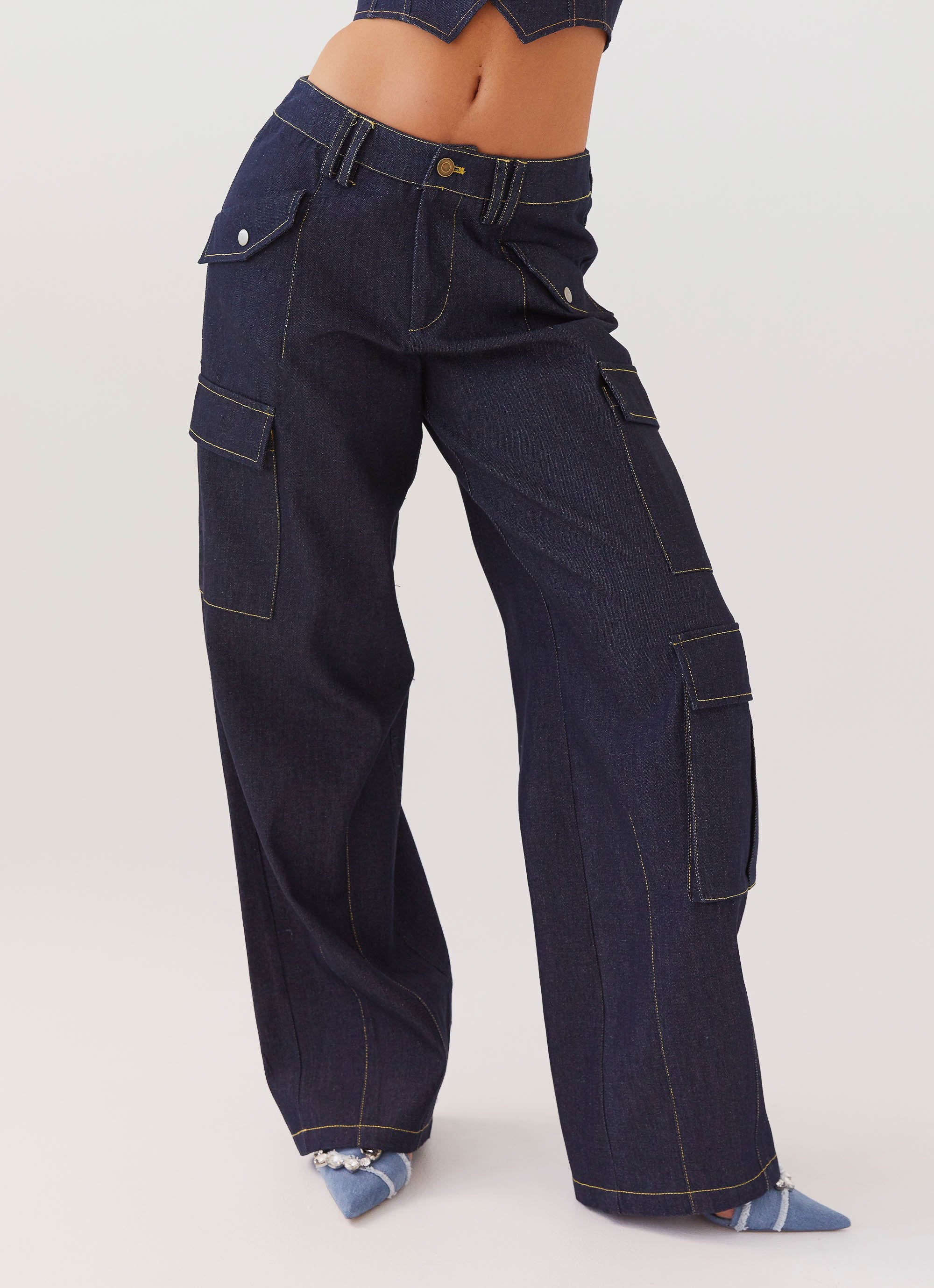 Greedy Denim Cargo Pants - Indigo - Image 4