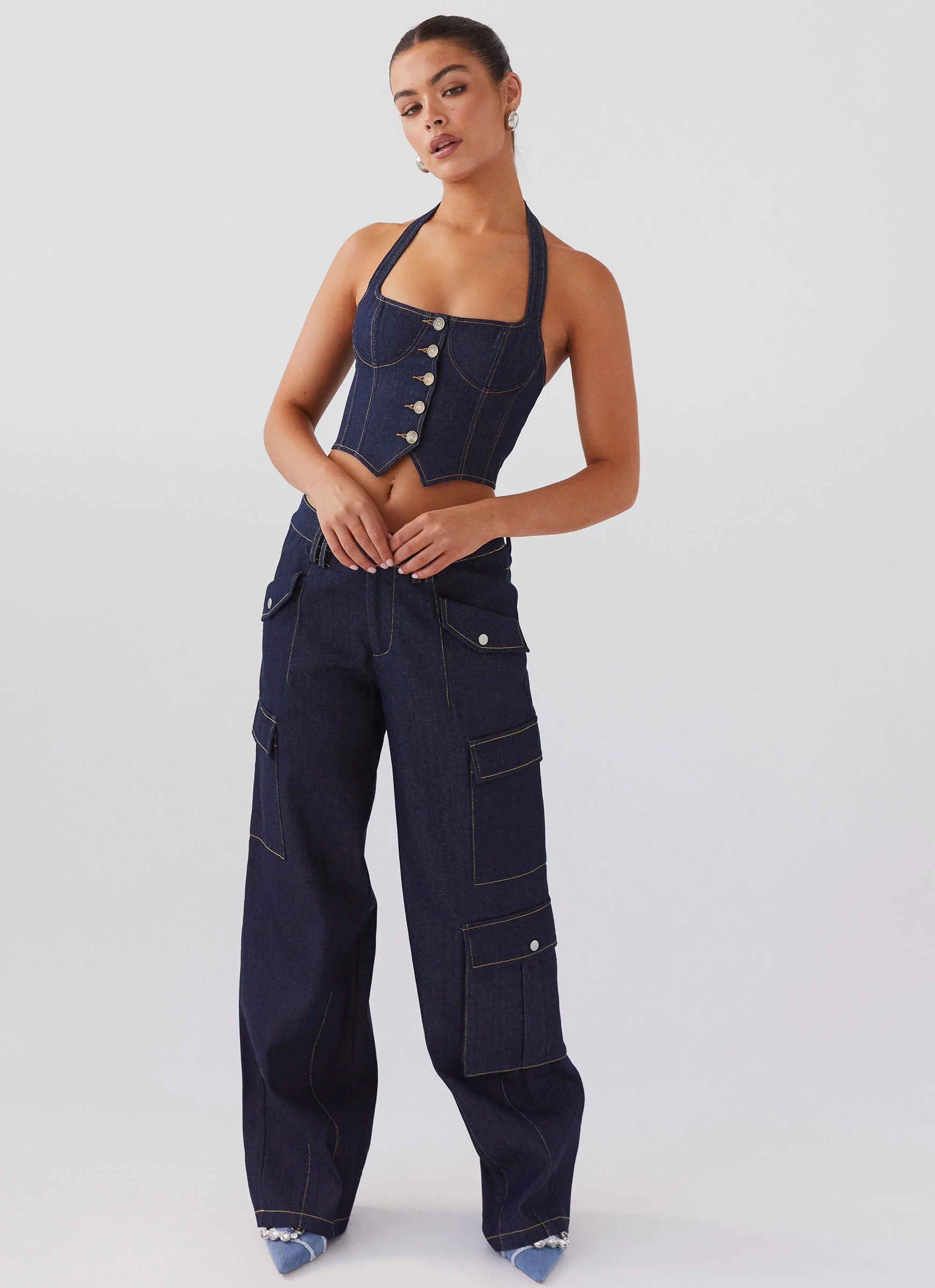 Greedy Denim Cargo Pants - Indigo - Image 6
