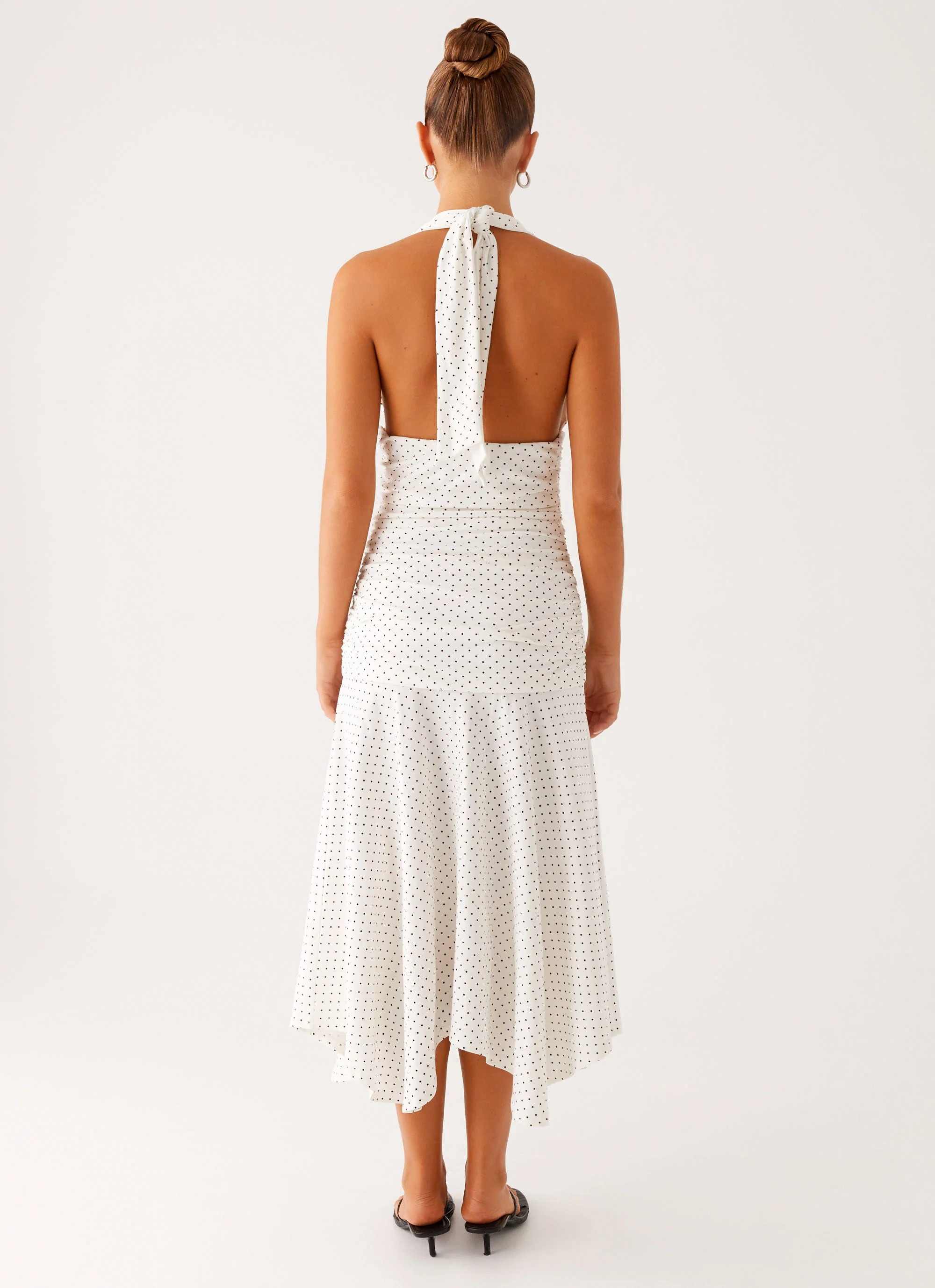 Grettana Halter Neck Midi Dress - White Polka Dot - Image 2