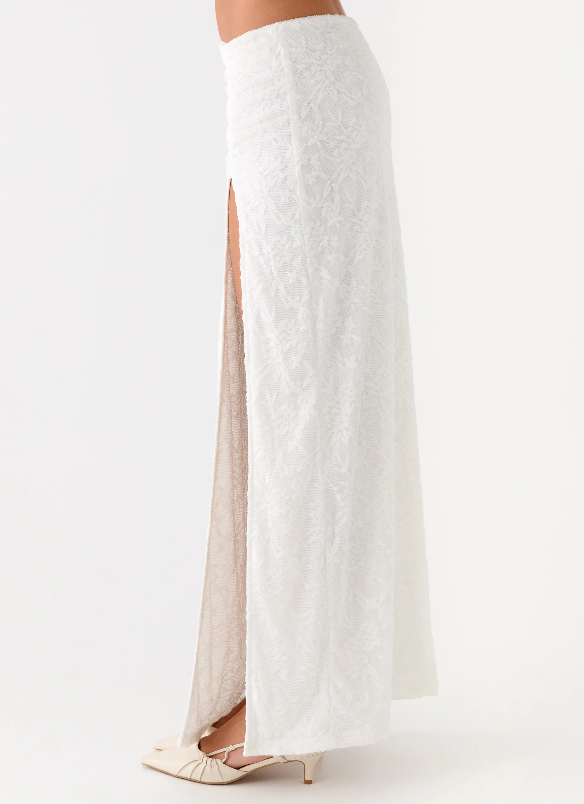 Griff Low Rise Jacquard Maxi Skirt - White - Image 3