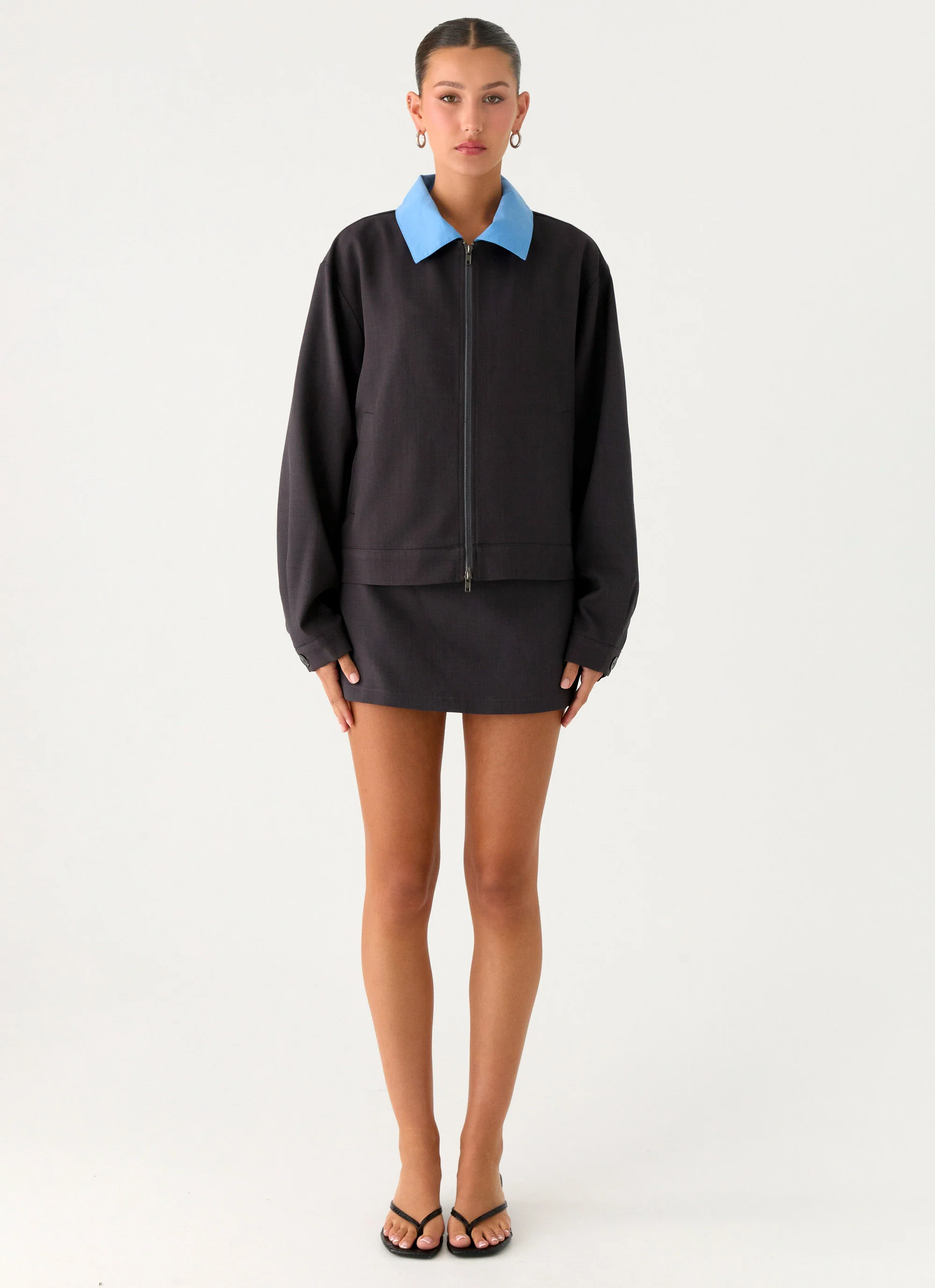 Harlee Poplin Suiting Jacket - Charcoal - Image 5