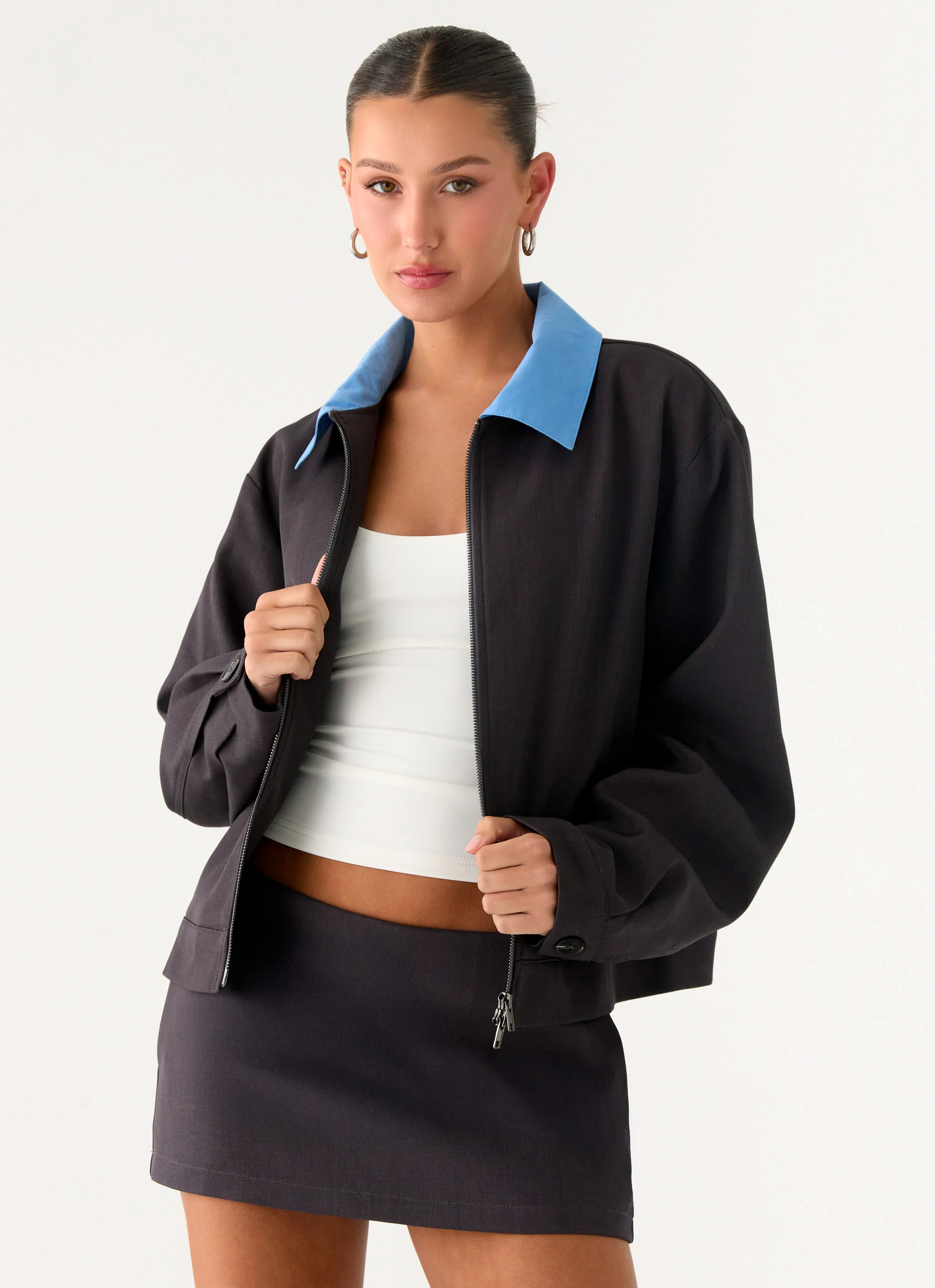 Harlee Poplin Suiting Jacket - Charcoal - Image 6