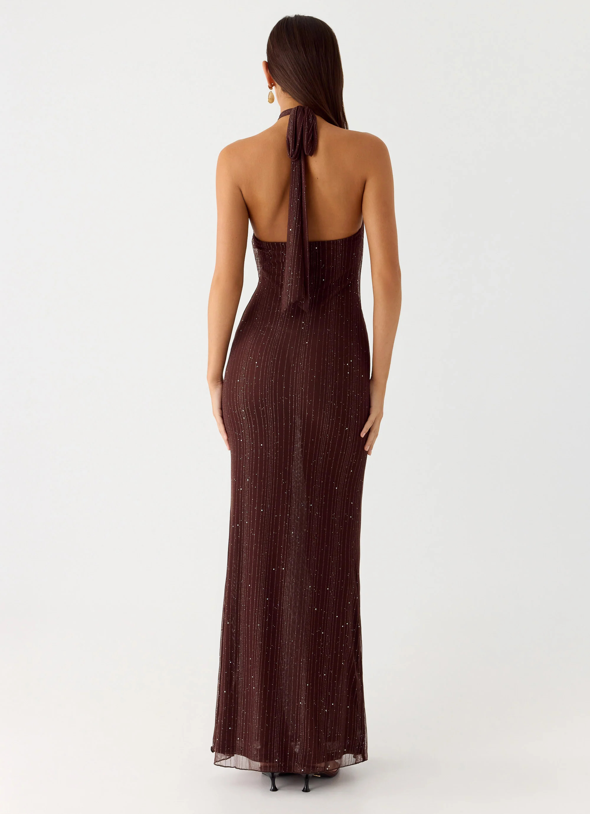 Haylan Sparkle Mesh Maxi Dress - Chocolate - Image 3